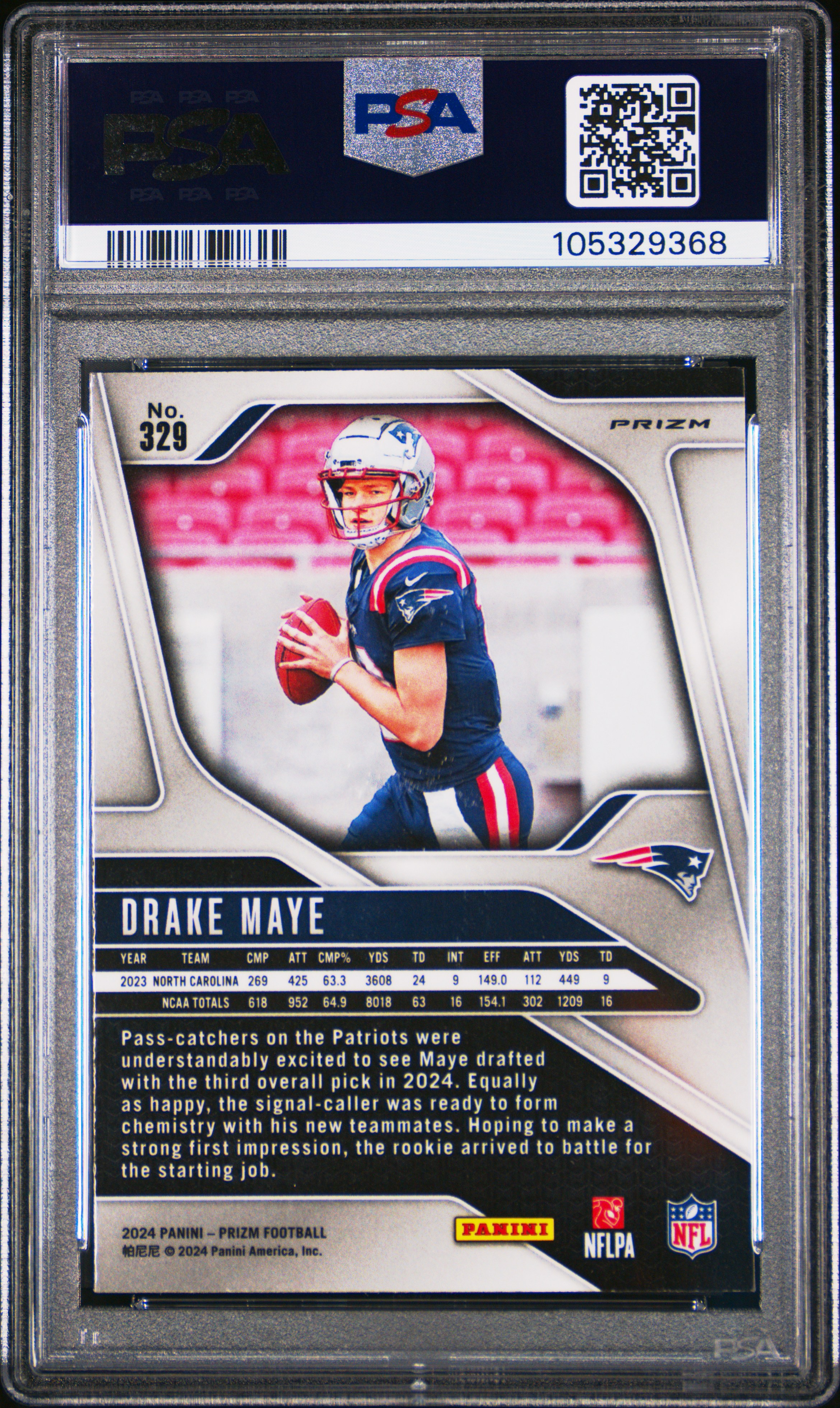 2024 Panini Prizm Drake Maye #329 (Silver Prizm) Mint 9 back
