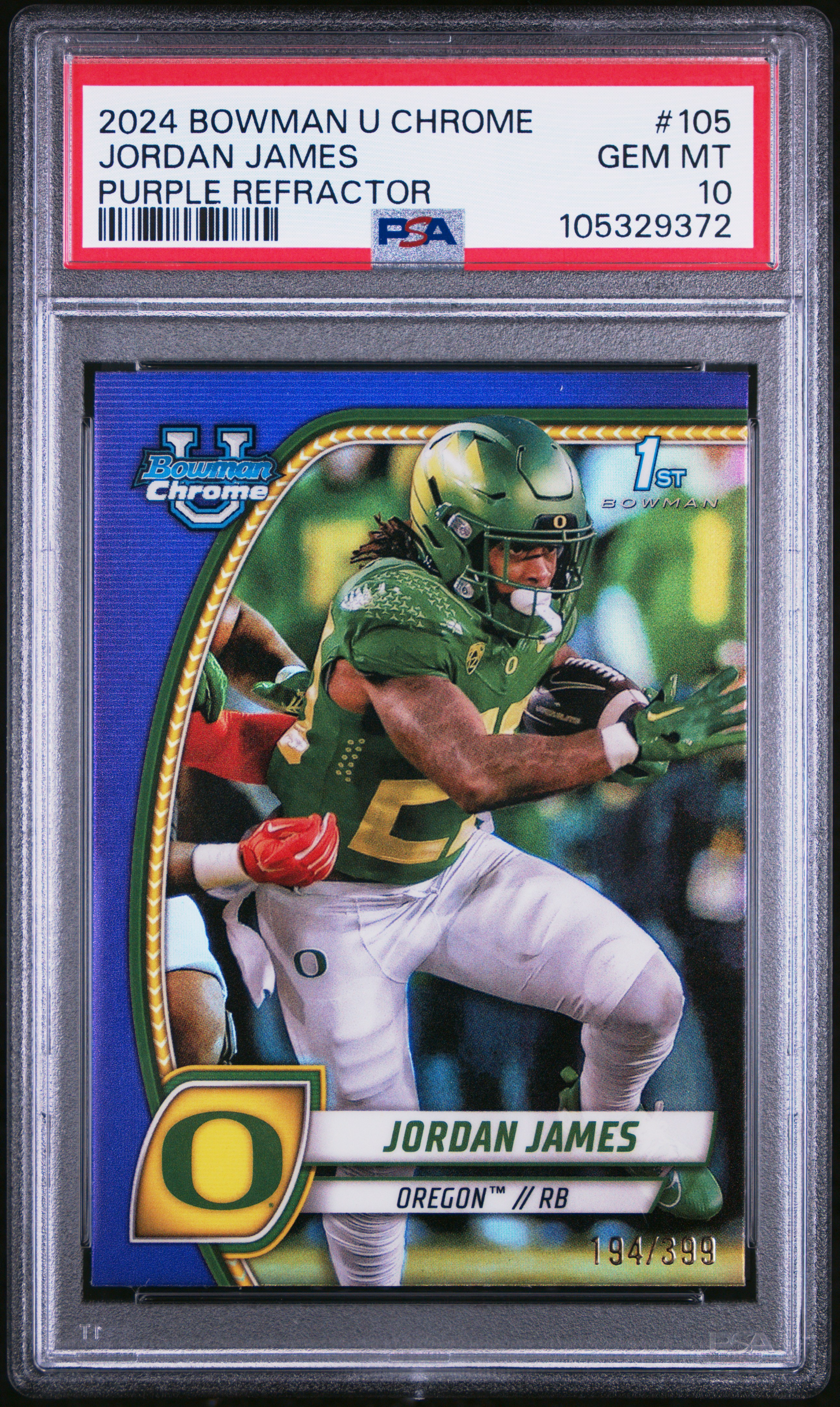 2024 Bowman University Chrome Jordan James #105 (Purple Refractor) Gem Mt 10 front