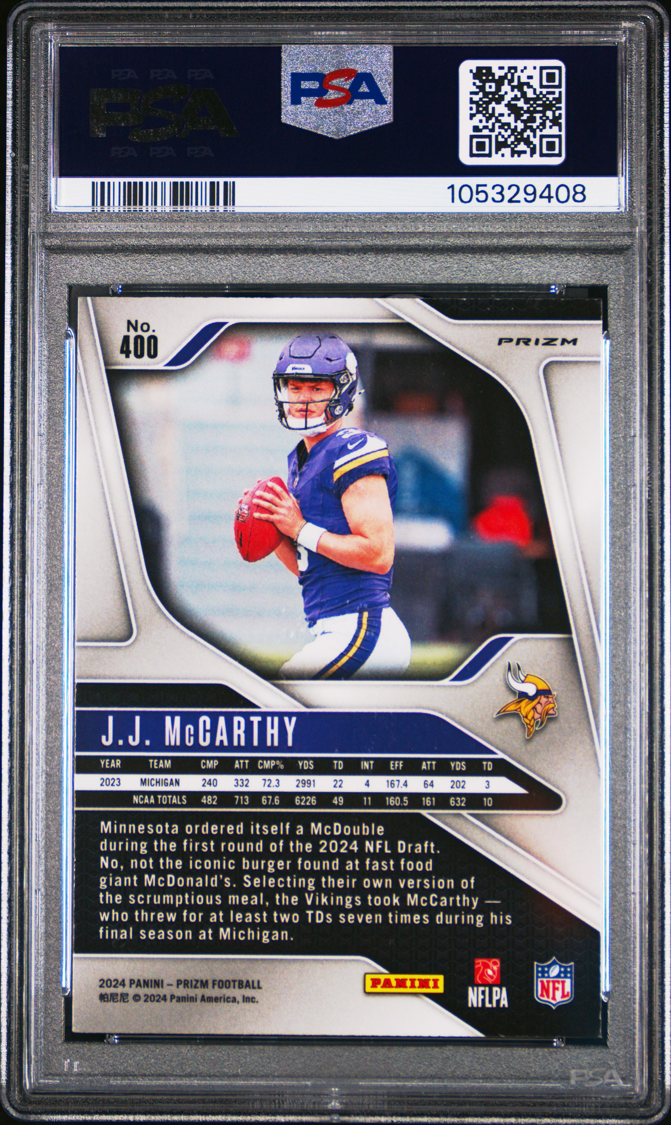 2024 Panini Prizm Jj Mccarthy #400 (Disco Prizm) Mint 9 back