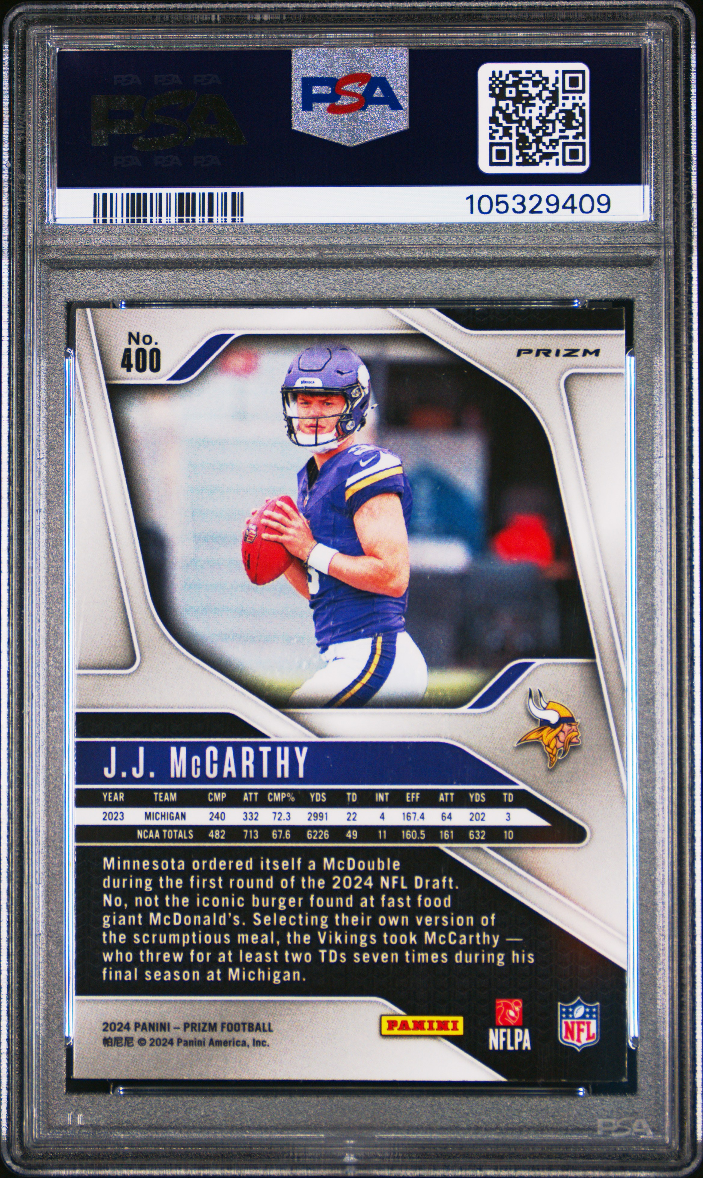2024 Panini Prizm Jj Mccarthy #400 (Disco Prizm) Mint 9 back