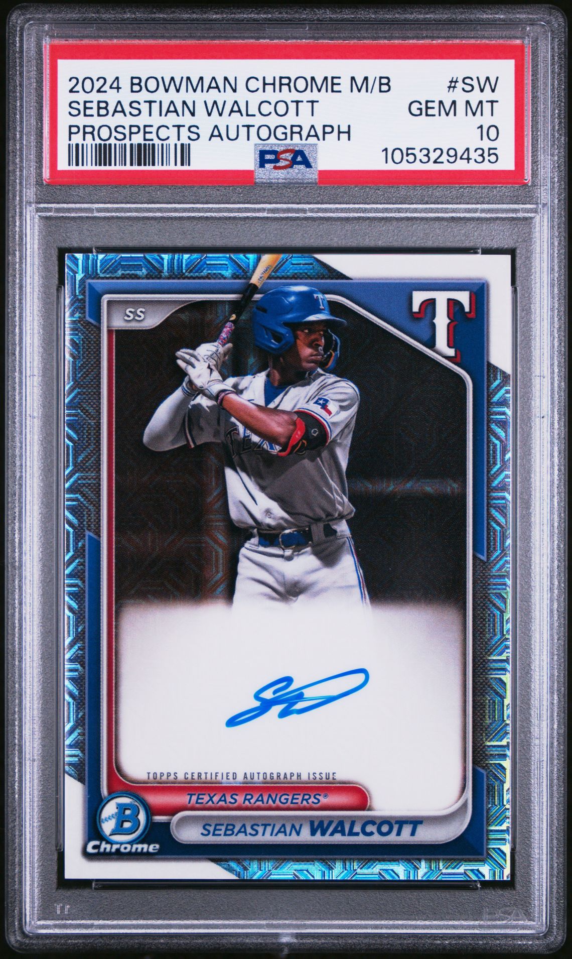 2024 Bowman Mega Box Chrome Bowman Prospect Mega Autographs Sebastian Walcott #Sw (Prospects Autograph) Gem Mt 10 front view - PSA graded GEM MT 10