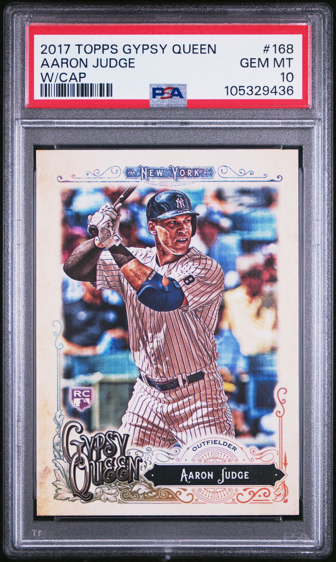2017 Topps Gypsy Queen Aaron Judge #168 (W/Cap) Gem Mt 10 front view - PSA graded GEM MT 10