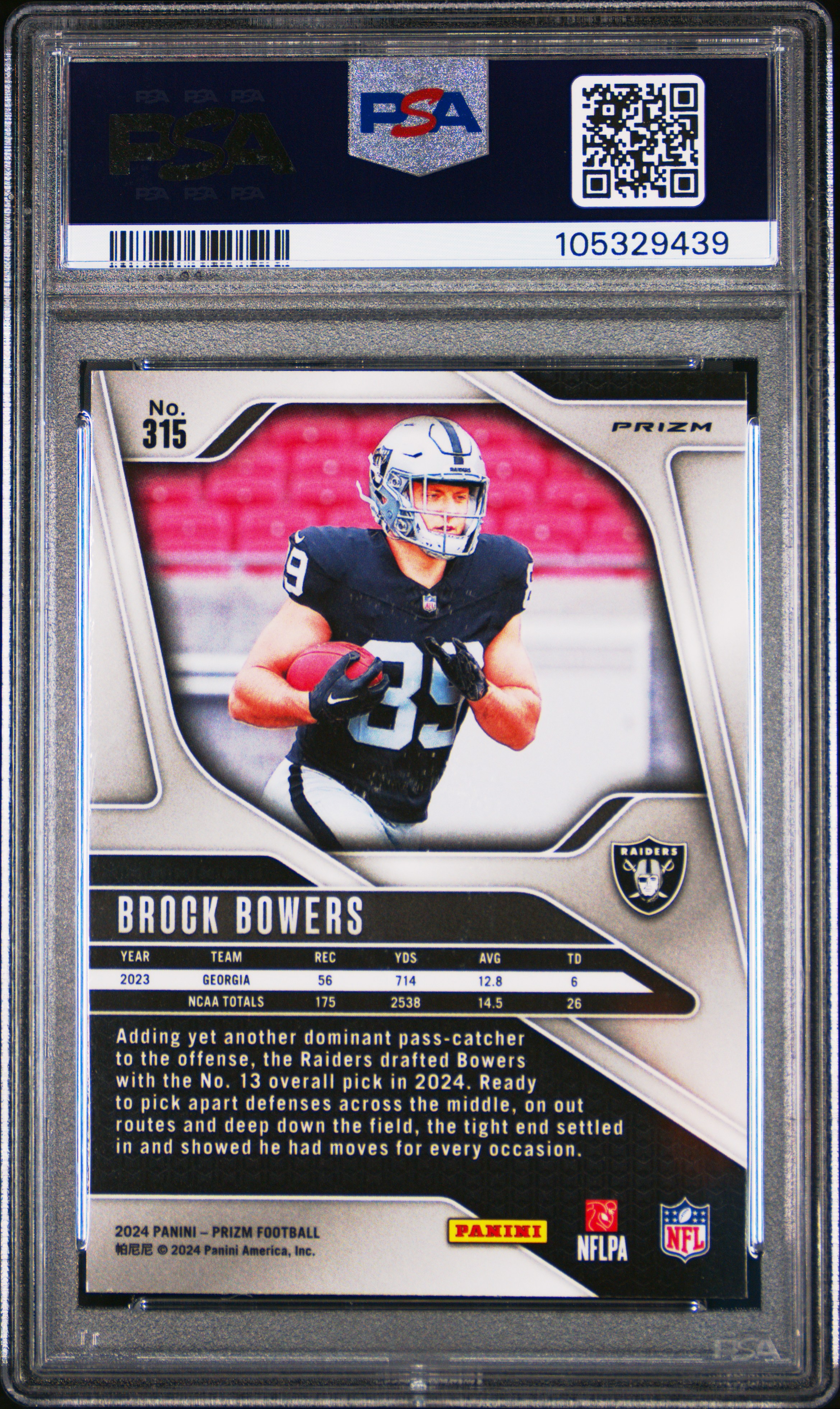 2024 Panini Prizm Brock Bowers #315 (Neon Green Pulsar) Mint 9 back