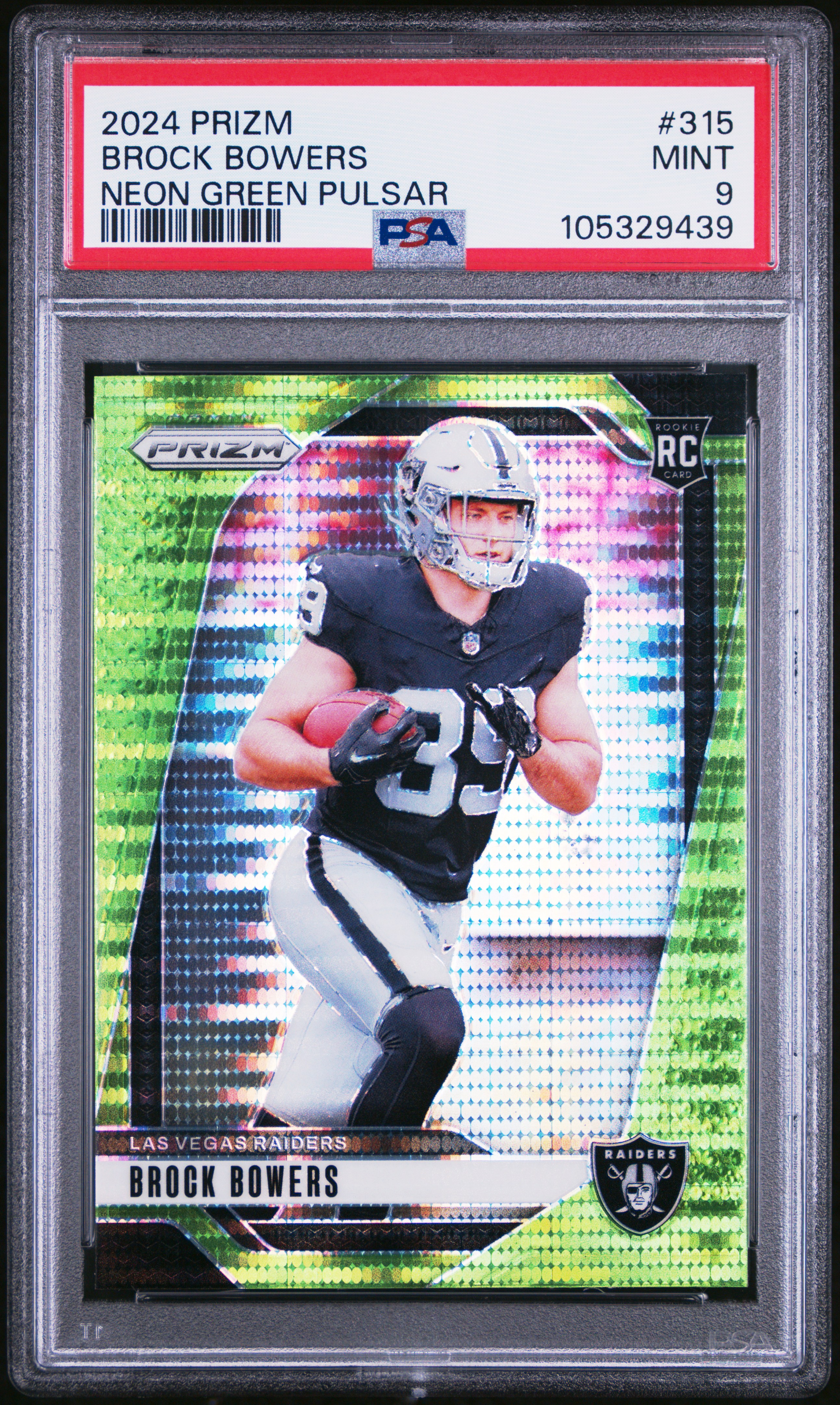 2024 Panini Prizm Brock Bowers #315 (Neon Green Pulsar) Mint 9 front