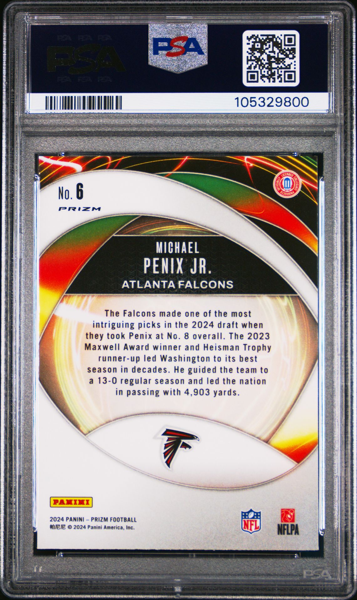 2024 Panini Prizm Portals Michael Penix Jr. #6 (Portals-Green Prizm) Gem Mt 10 back