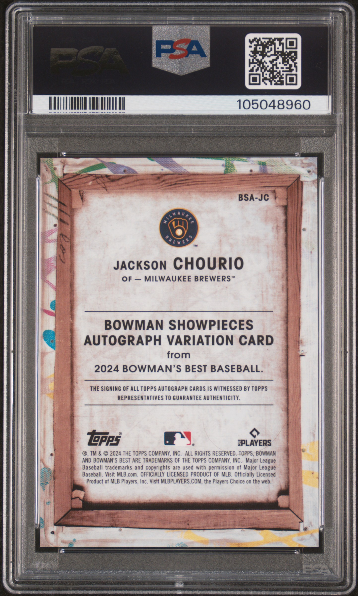 2024 Bowman's Best Bowman Showpieces Autographs Jackson Chourio #Bsajc Gem Mt 10 back