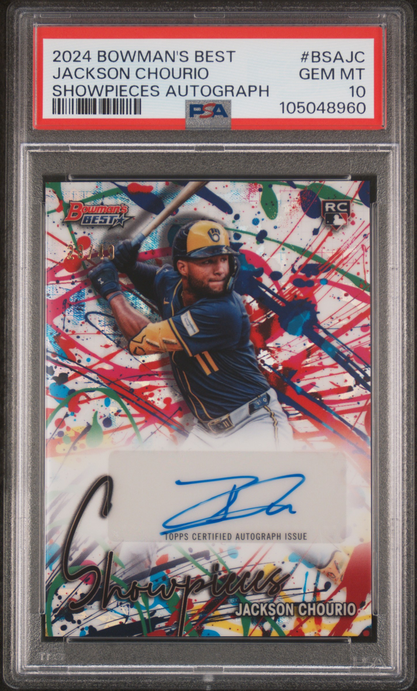 2024 Bowman's Best Bowman Showpieces Autographs Jackson Chourio #Bsajc Gem Mt 10 front