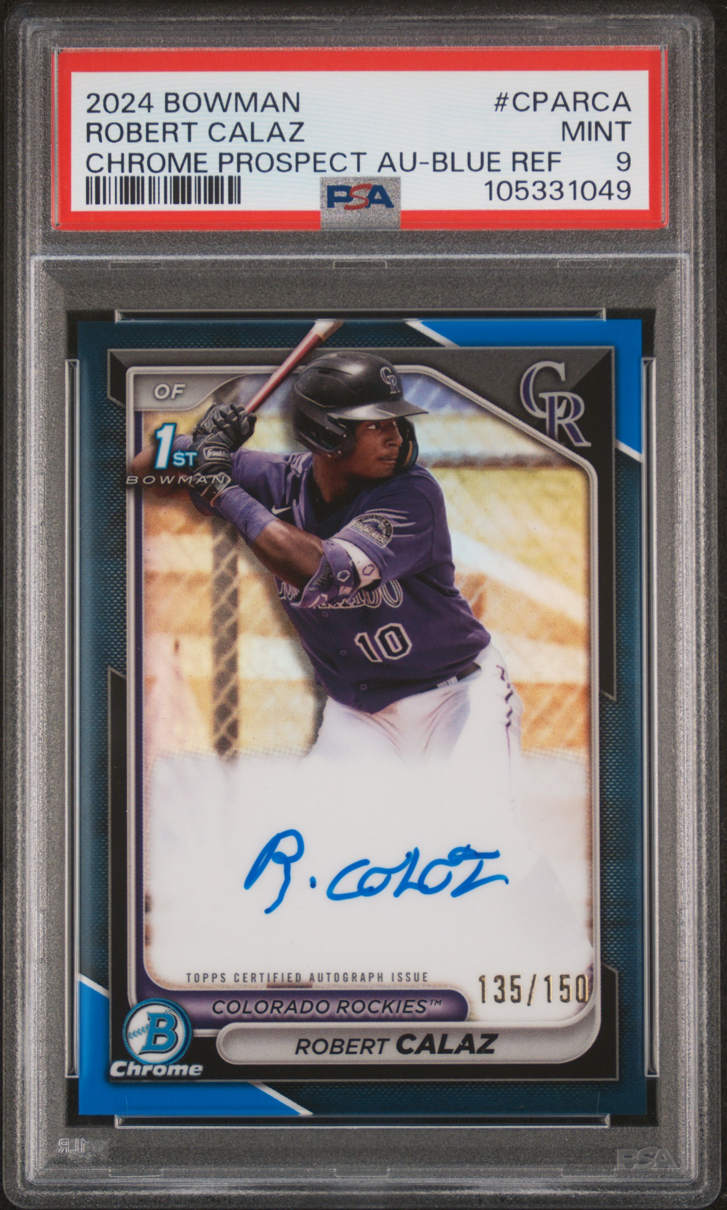 2024 Bowman Chrome Prospect Autographs Robert Calaz #Cparca (Chrome Prospect Au-Blue Ref) Mint 9 front