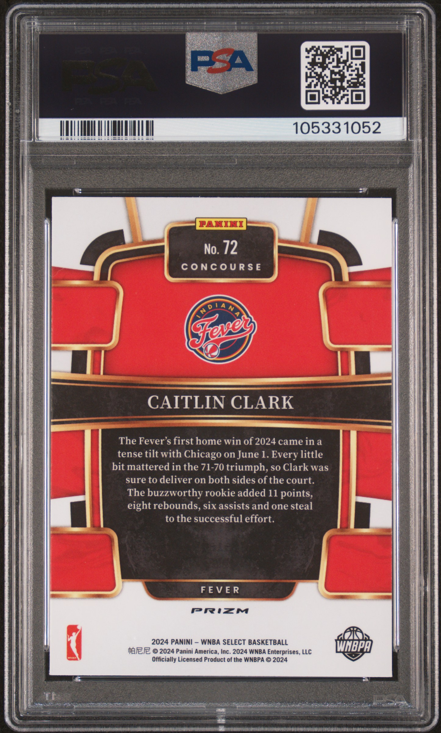 2024 Panini Select Wnba Caitlin Clark #72 (Pink Ice) Gem Mt 10 back