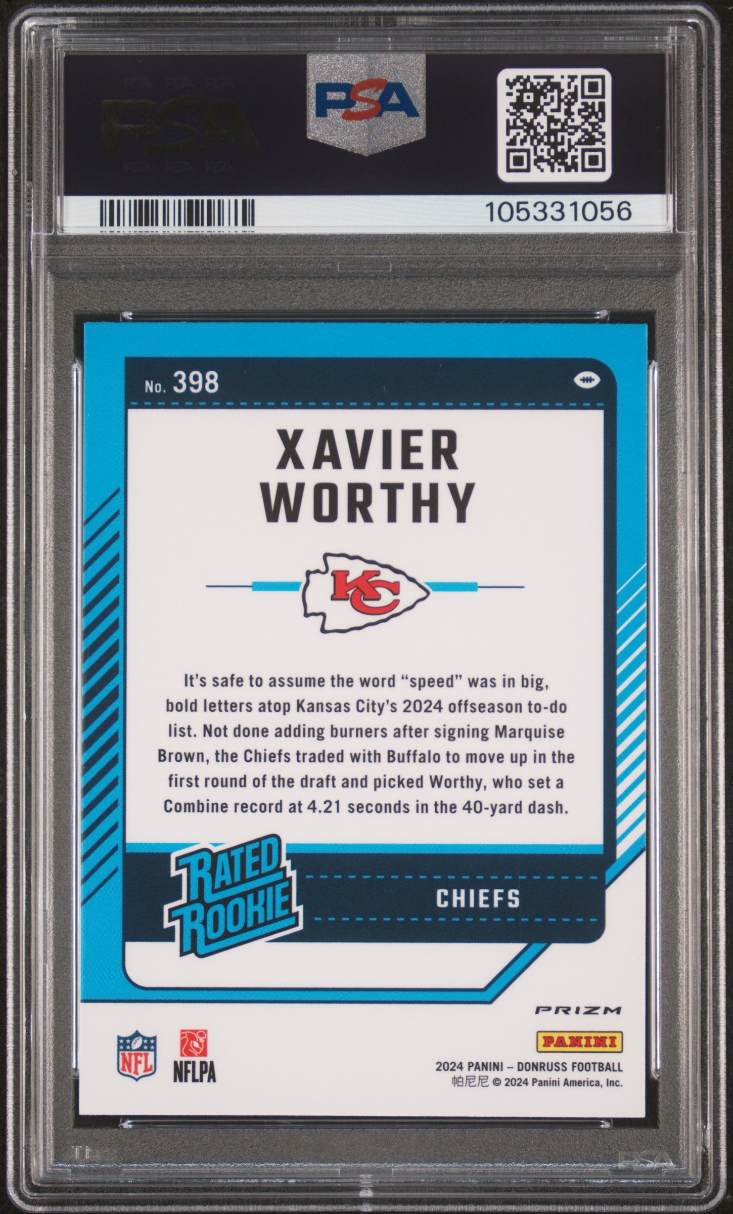 2024 Panini Donruss Xavier Worthy #398 (Optic Preview-Red Pandora) Mint 9 back