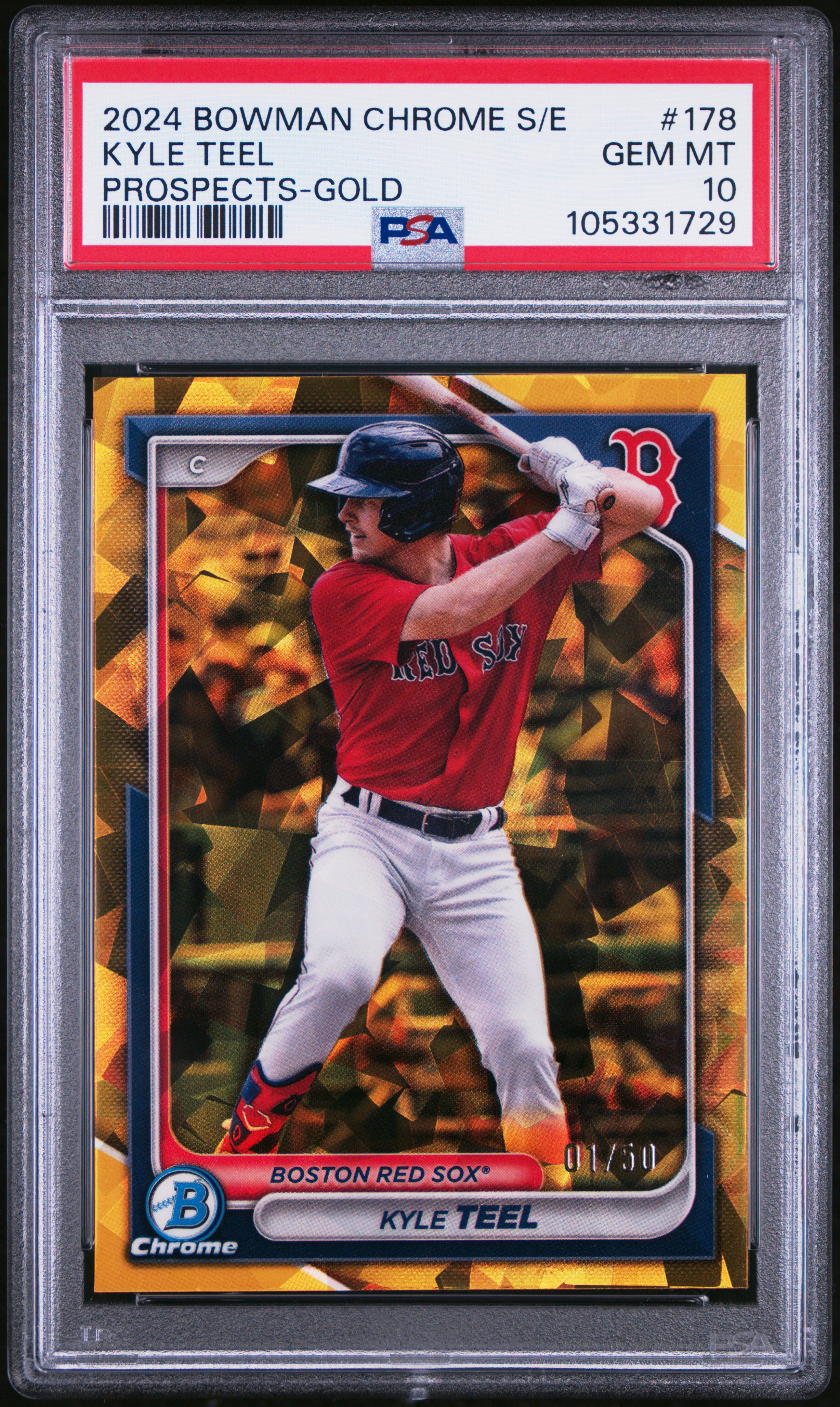 2024 Bowman Chrome Sapphire Edition Prospects Kyle Teel #178 (Prospects-Gold) Gem Mt 10 front