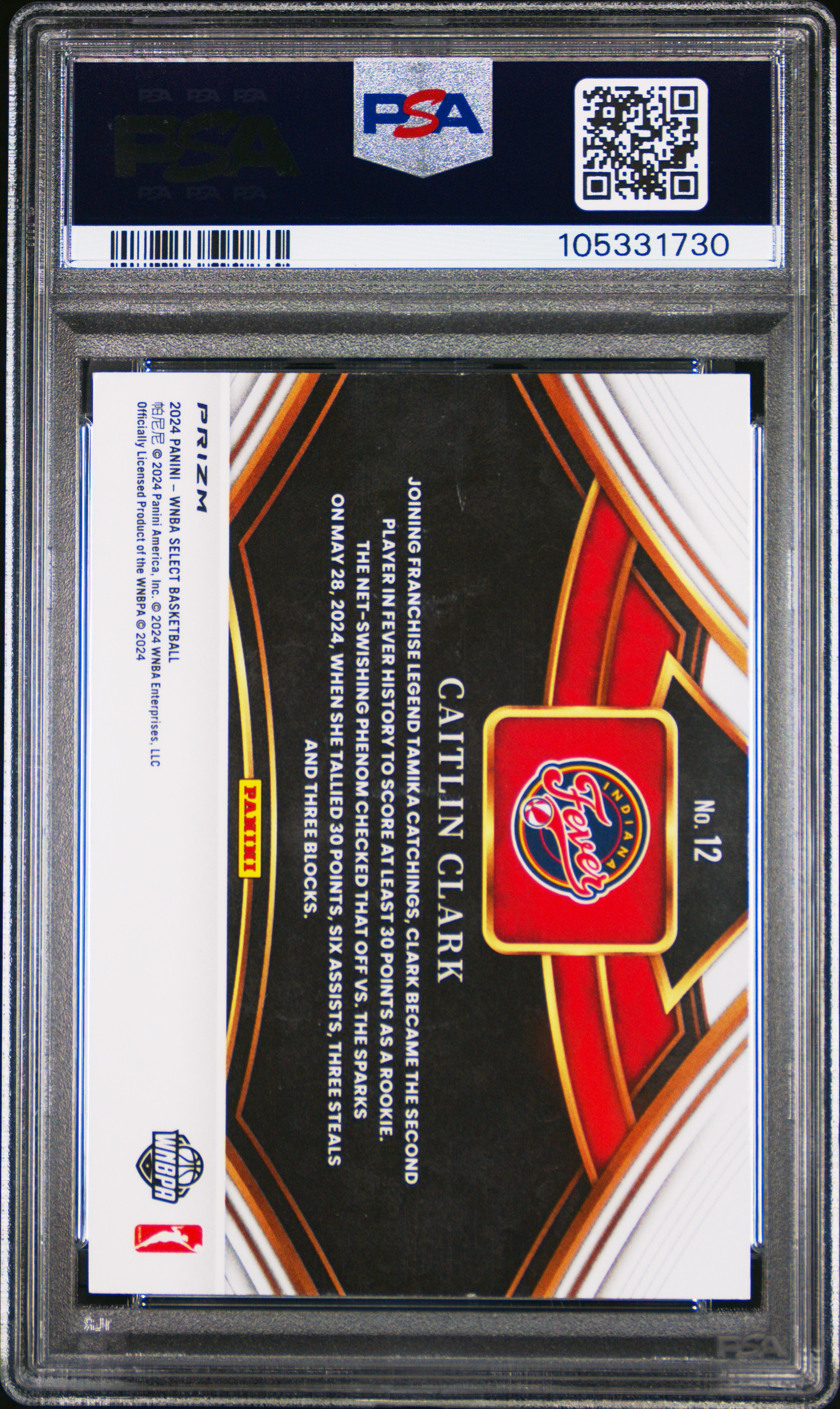 2024 Panini Select Wnba Snapshots Caitlin Clark #12 (Snapshots-Flash) Gem Mt 10 back