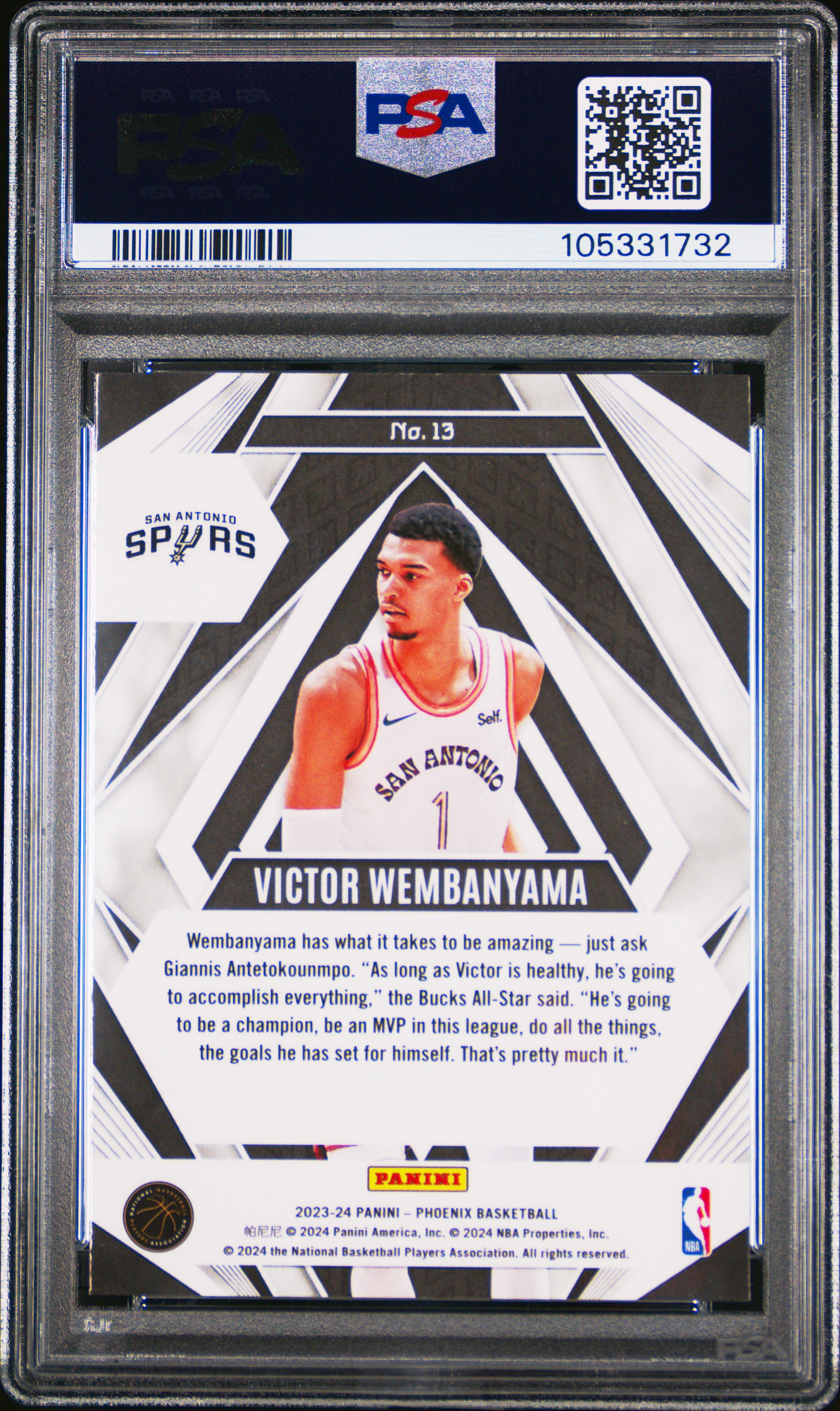 2023 Panini Phoenix Paragon Victor Wembanyama #13 (Paragon-Red Ice) Gem Mt 10 back