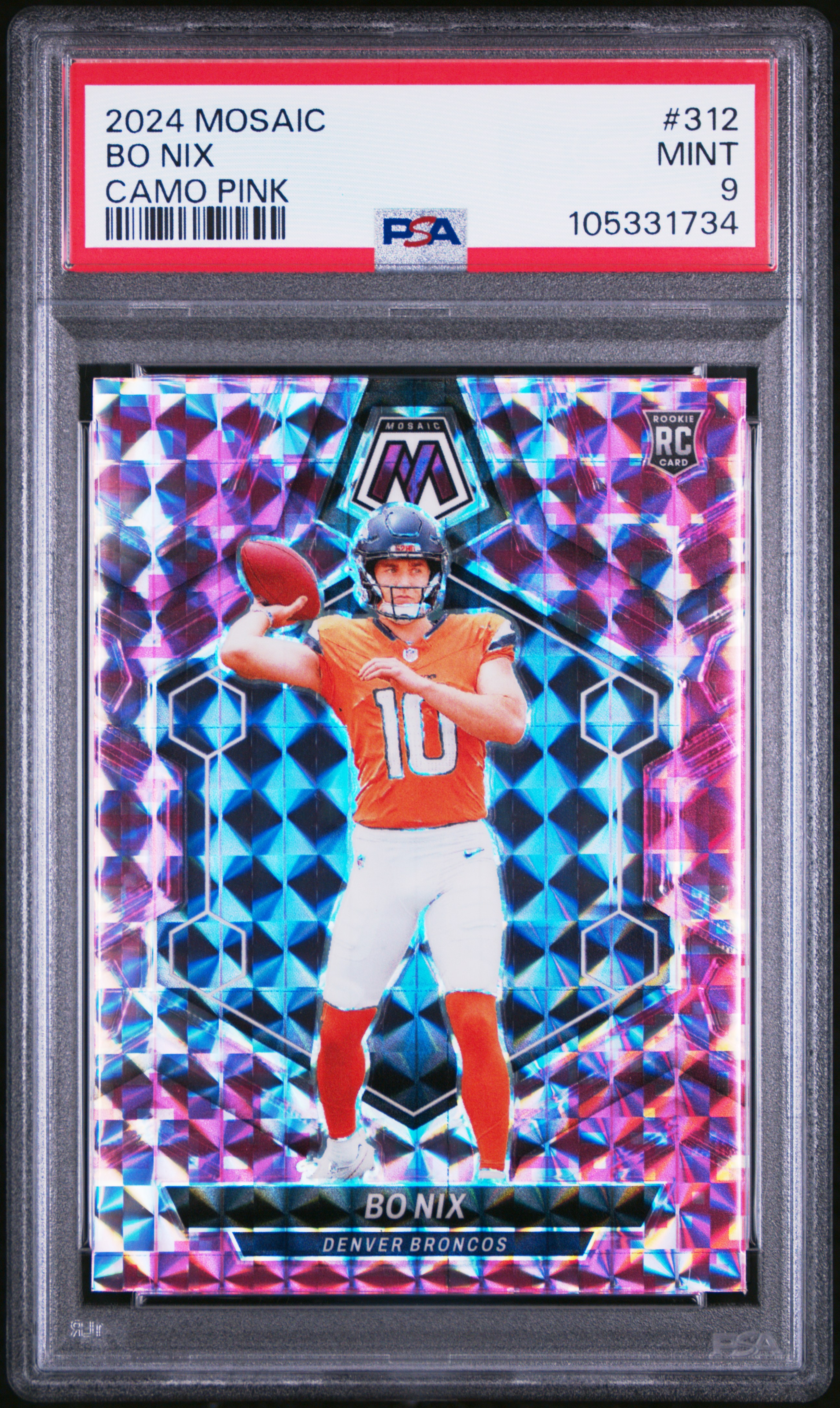 2024 Panini Mosaic Bo Nix #312 (Camo Pink) Mint 9 front