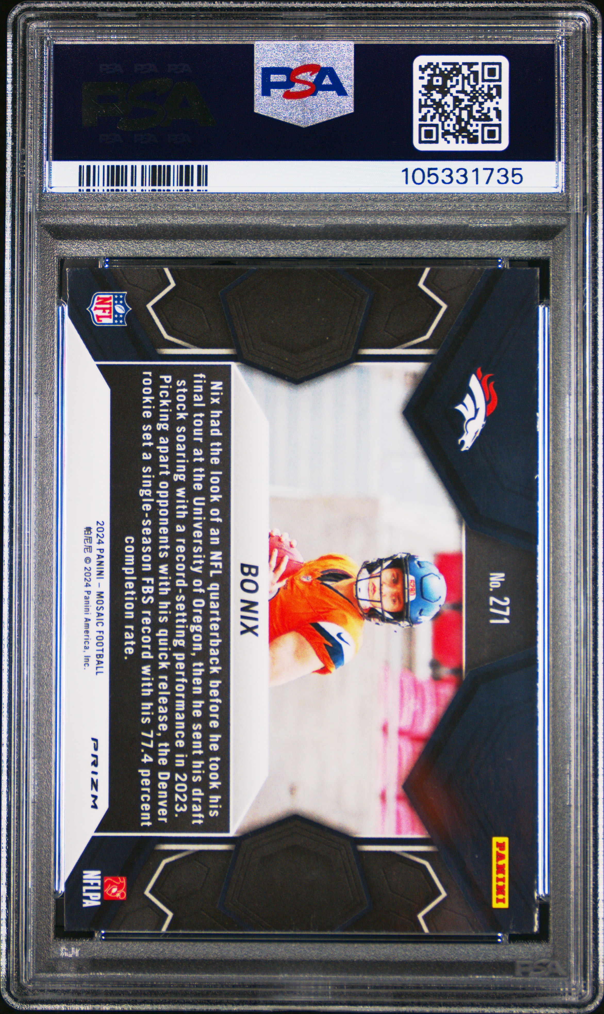 2024 Panini Mosaic Bo Nix #271 (Reactive Yellow) Mint 9 back