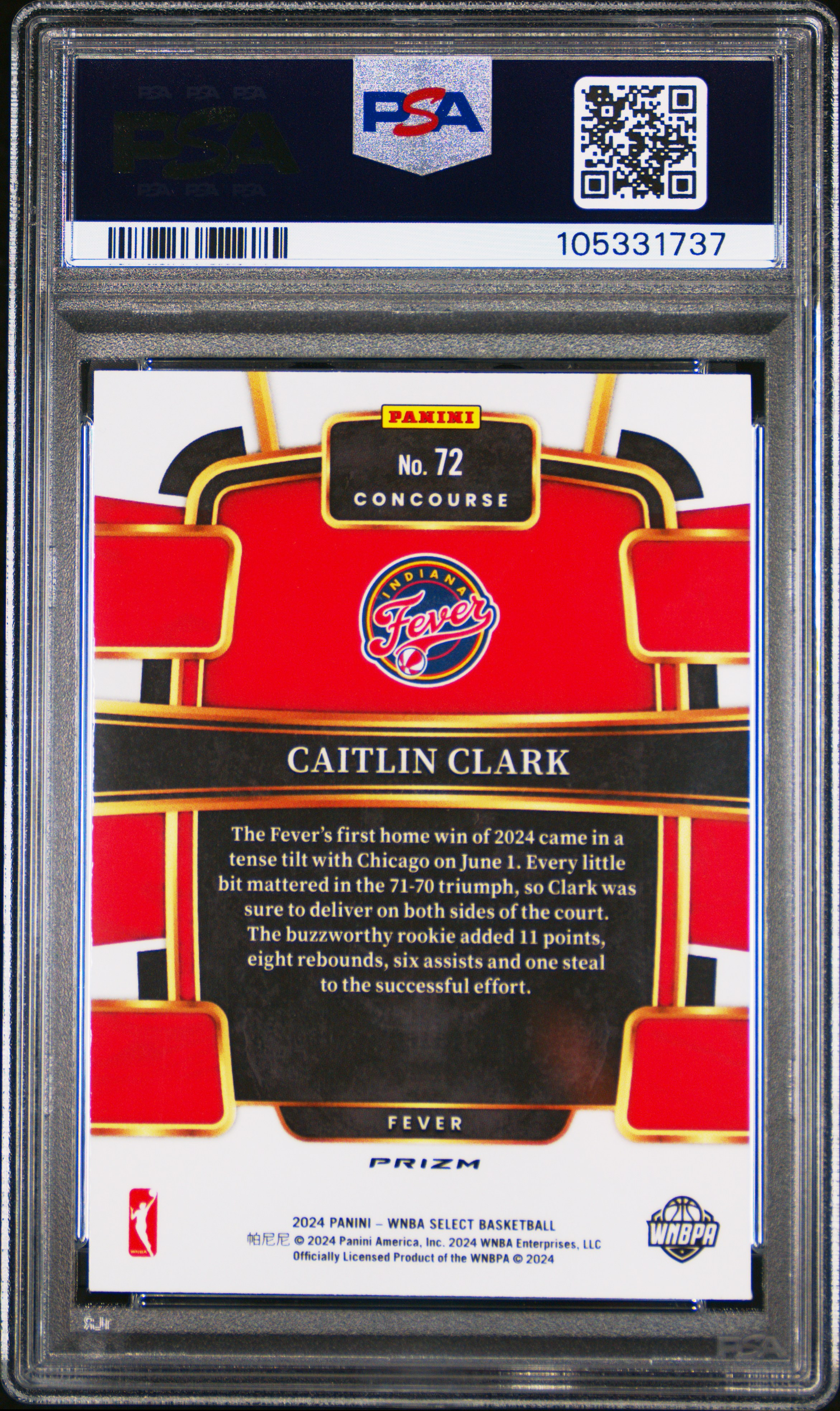 2024 Panini Select Wnba Caitlin Clark #72 (Silver Flash) Mint 9 back