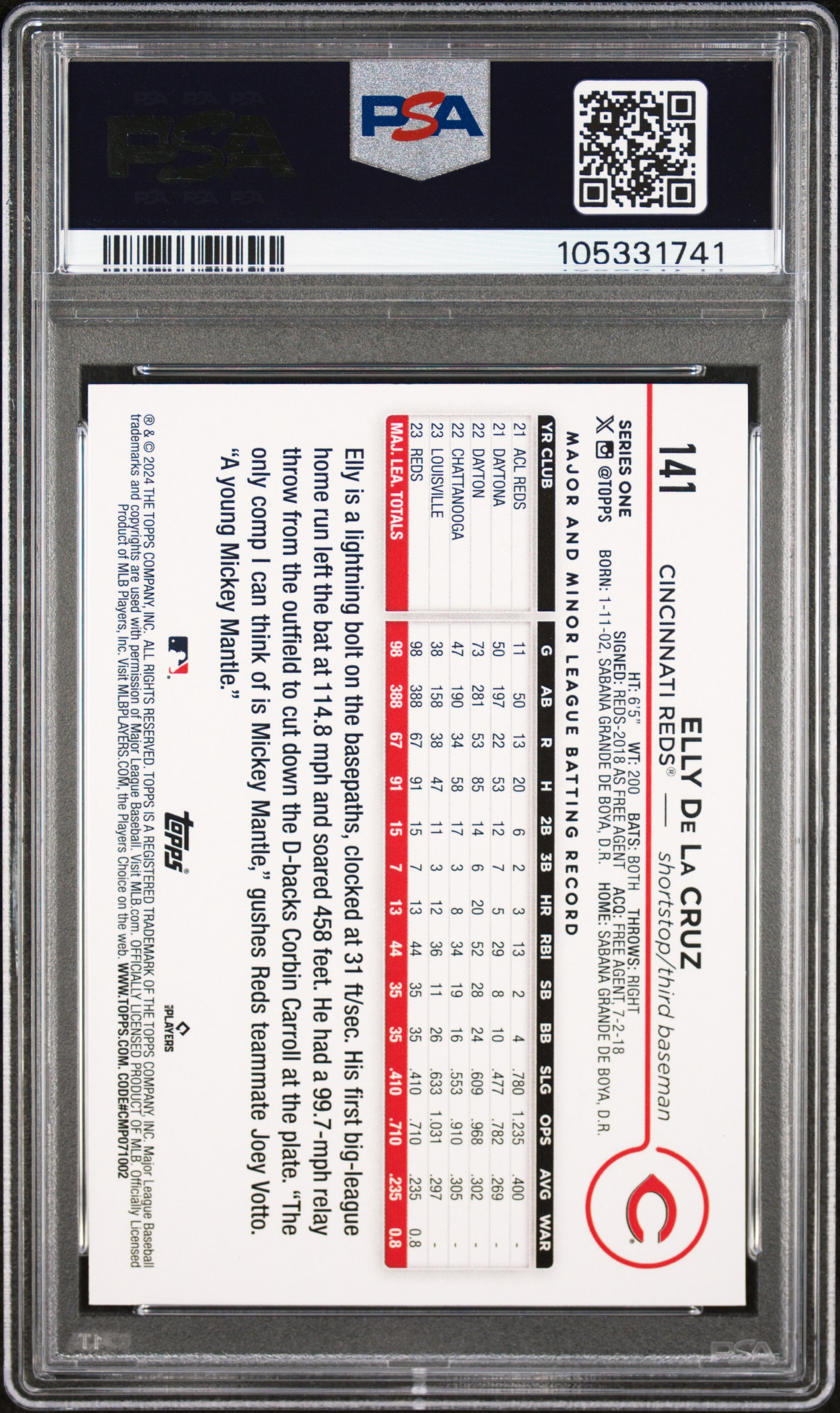 2024 Topps Elly De La Cruz #141 Nm-Mt+ 8.5 back