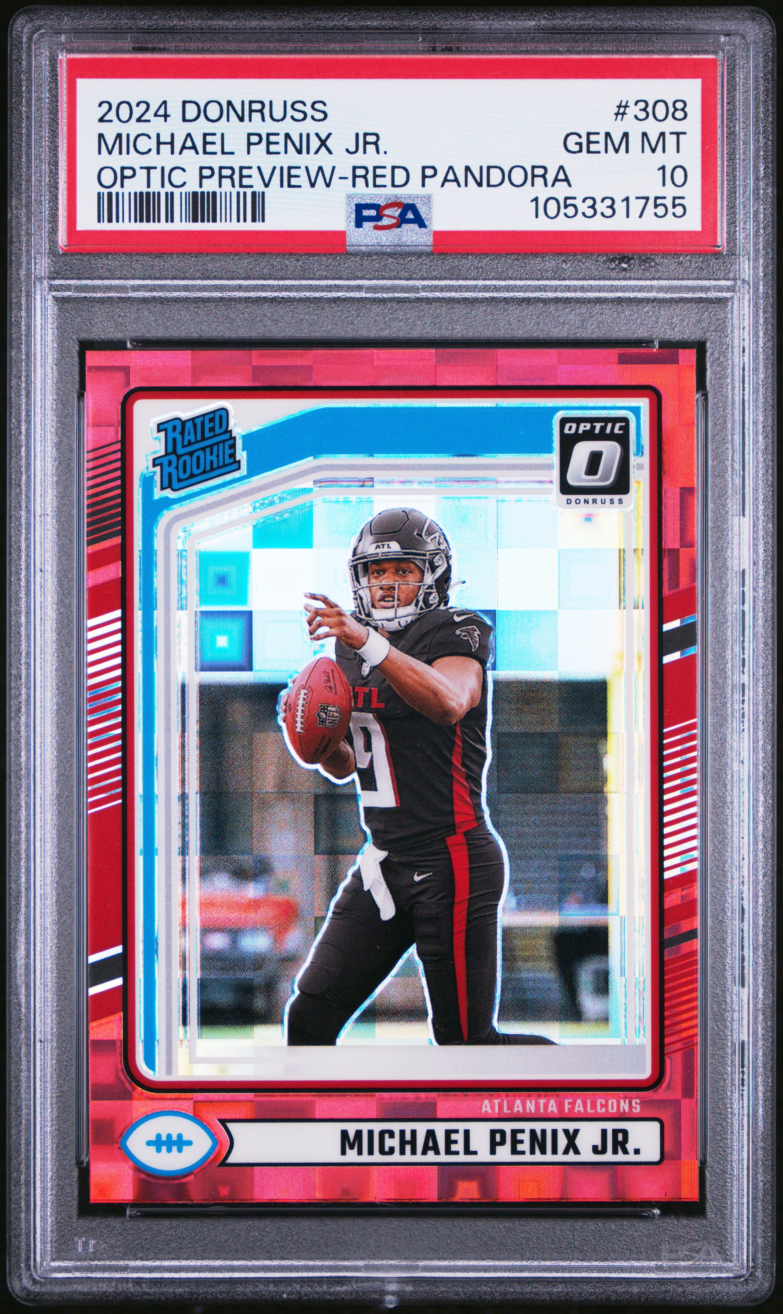 2024 Panini Donruss Michael Penix Jr. #308 (Optic Preview-Red Pandora) Gem Mt 10 front