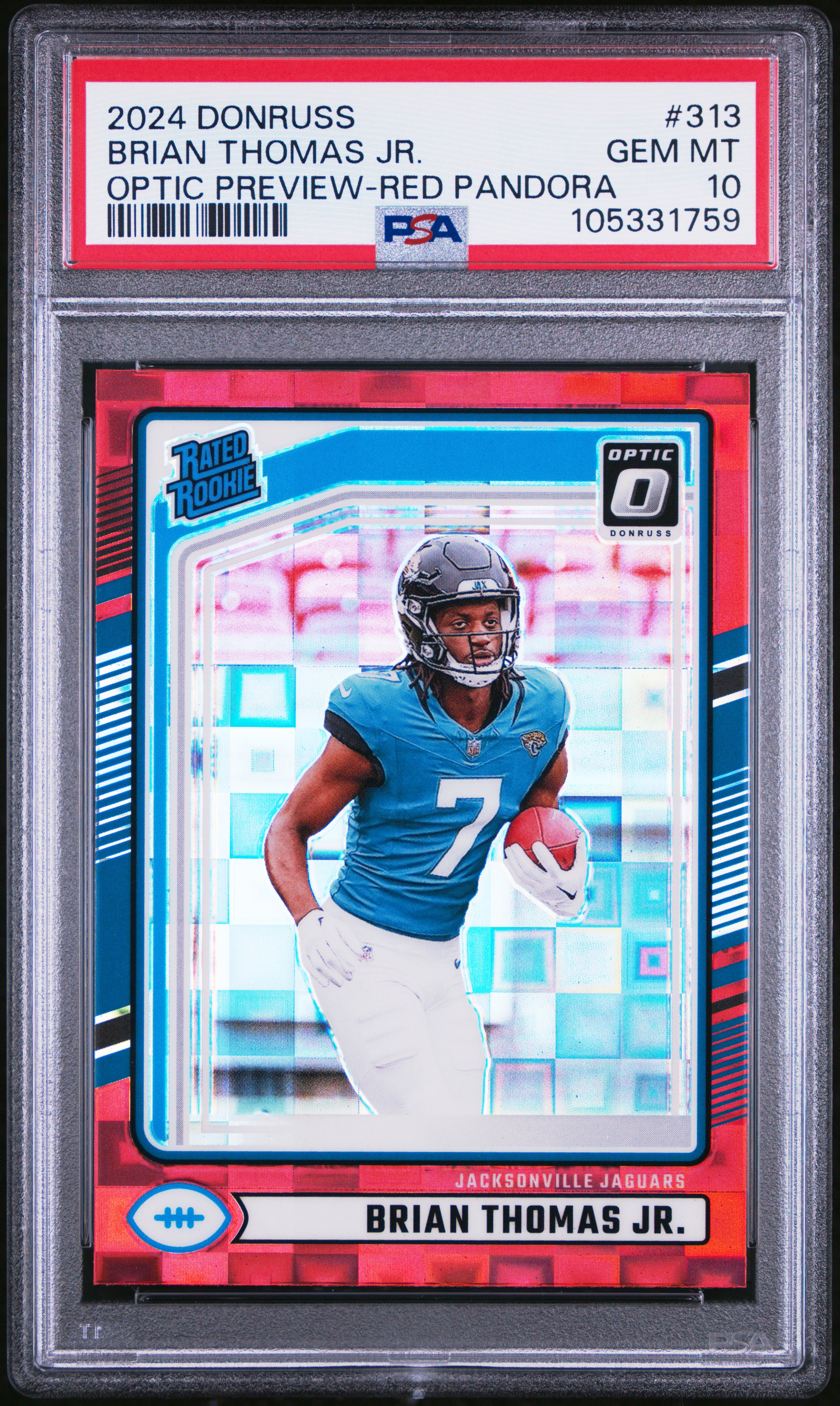 2024 Panini Donruss Brian Thomas Jr. #313 (Optic Preview-Red Pandora) Gem Mt 10 front