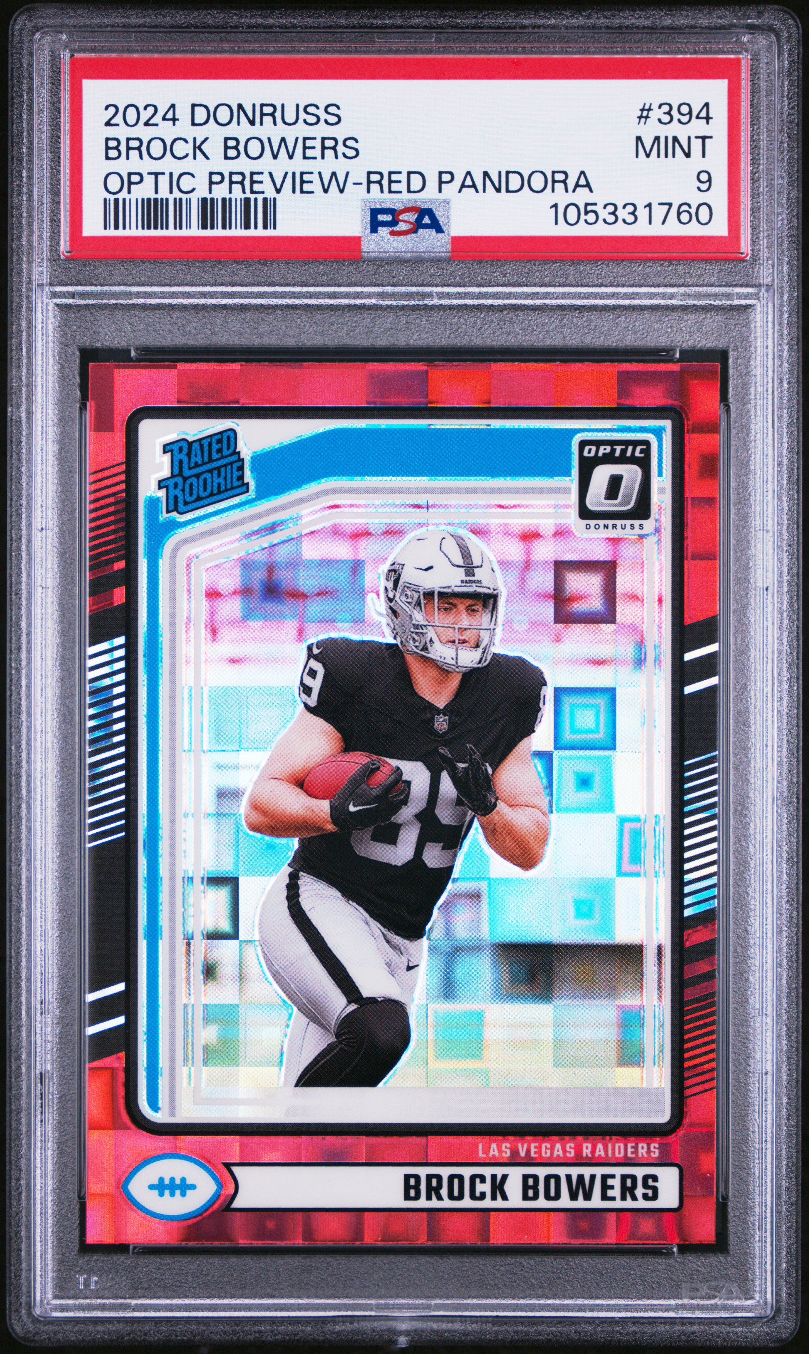 2024 Panini Donruss Brock Bowers #394 (Optic Preview-Red Pandora) Mint 9 front