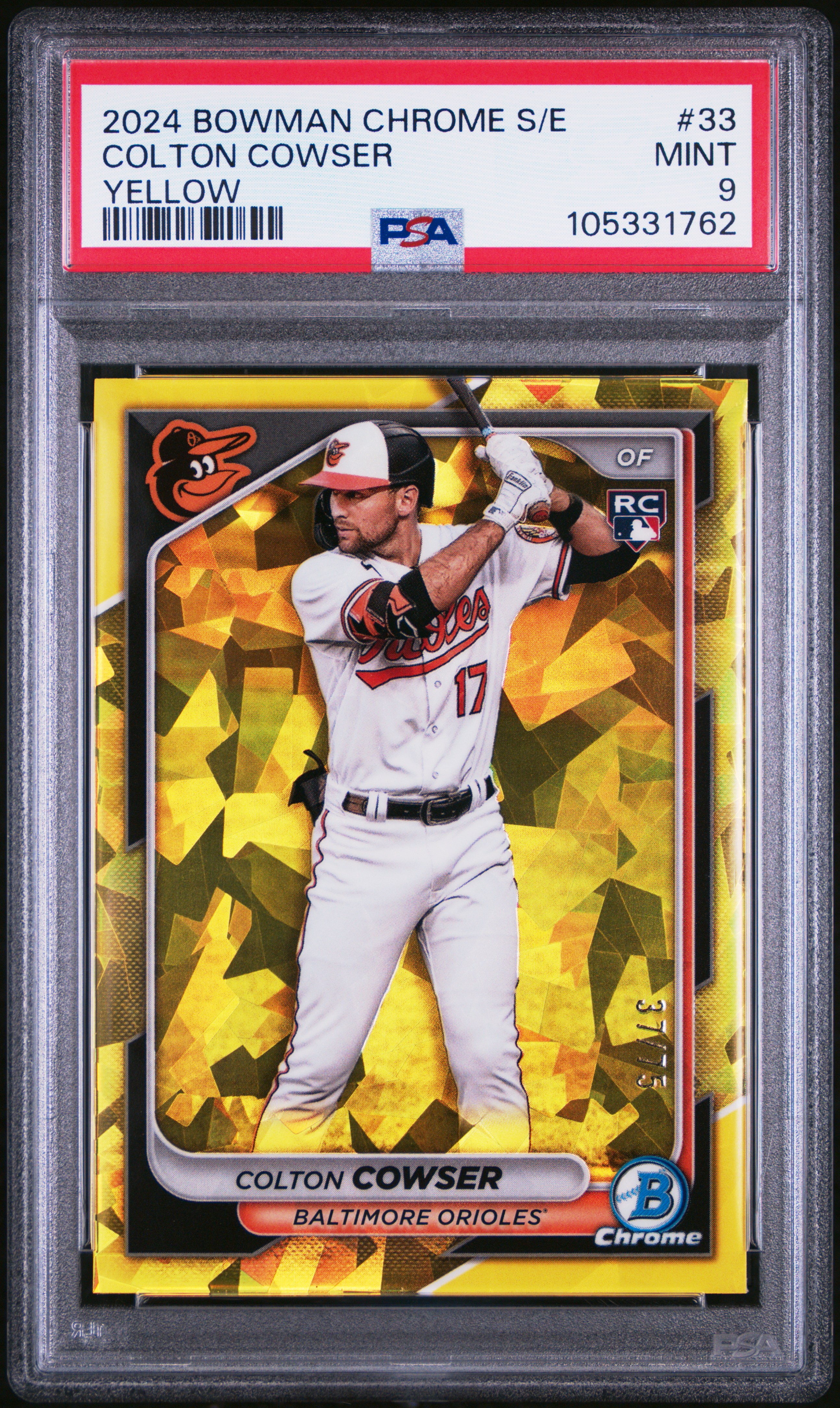 2024 Bowman Chrome Sapphire Edition Colton Cowser #33 (Yellow) Mint 9 front