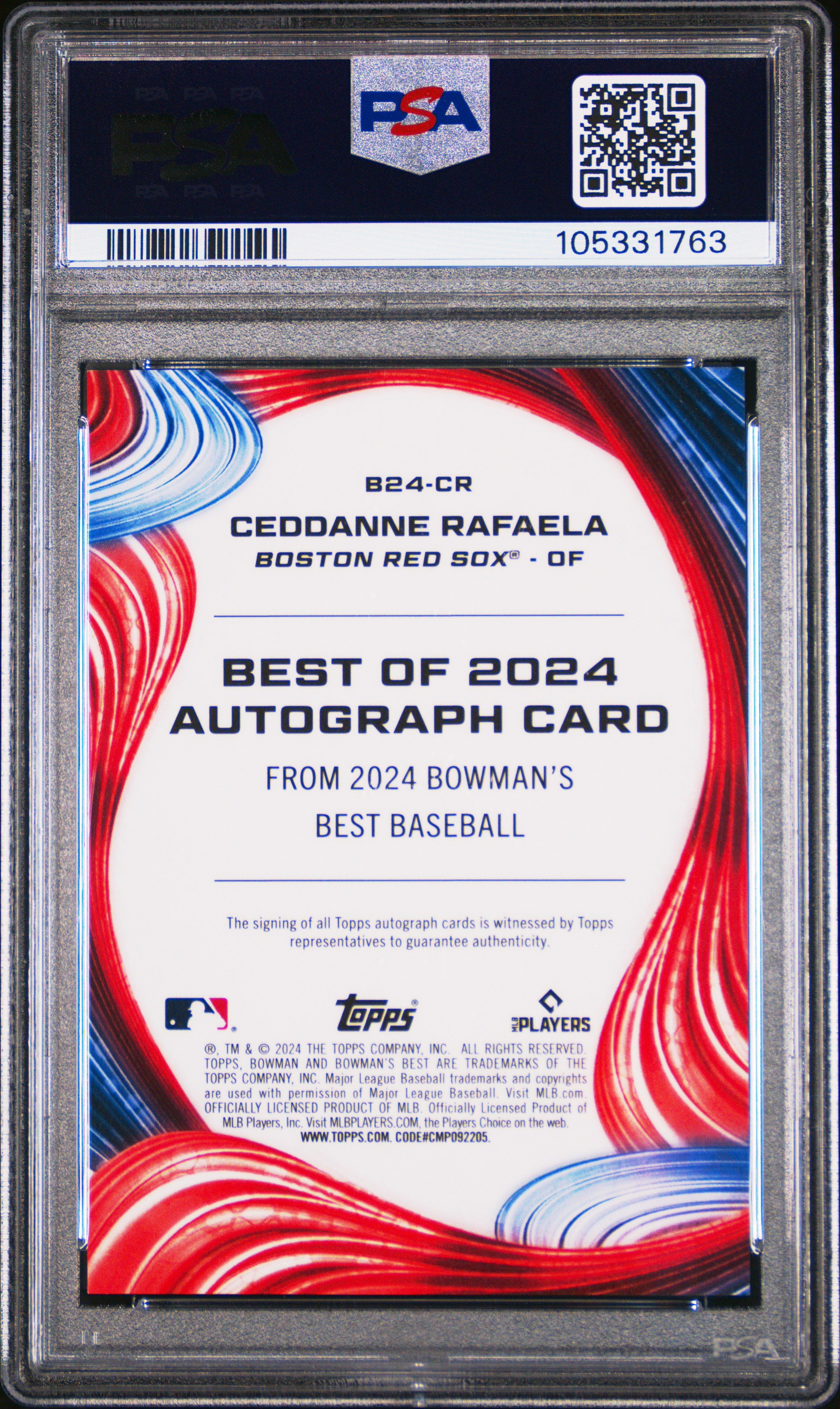 2024 Bowman's Best Best Of 2024 Autographs Ceddanne Rafaela #B24Cr (Best Of 2024 Auto-Teal Ref) Gem Mt 10 back