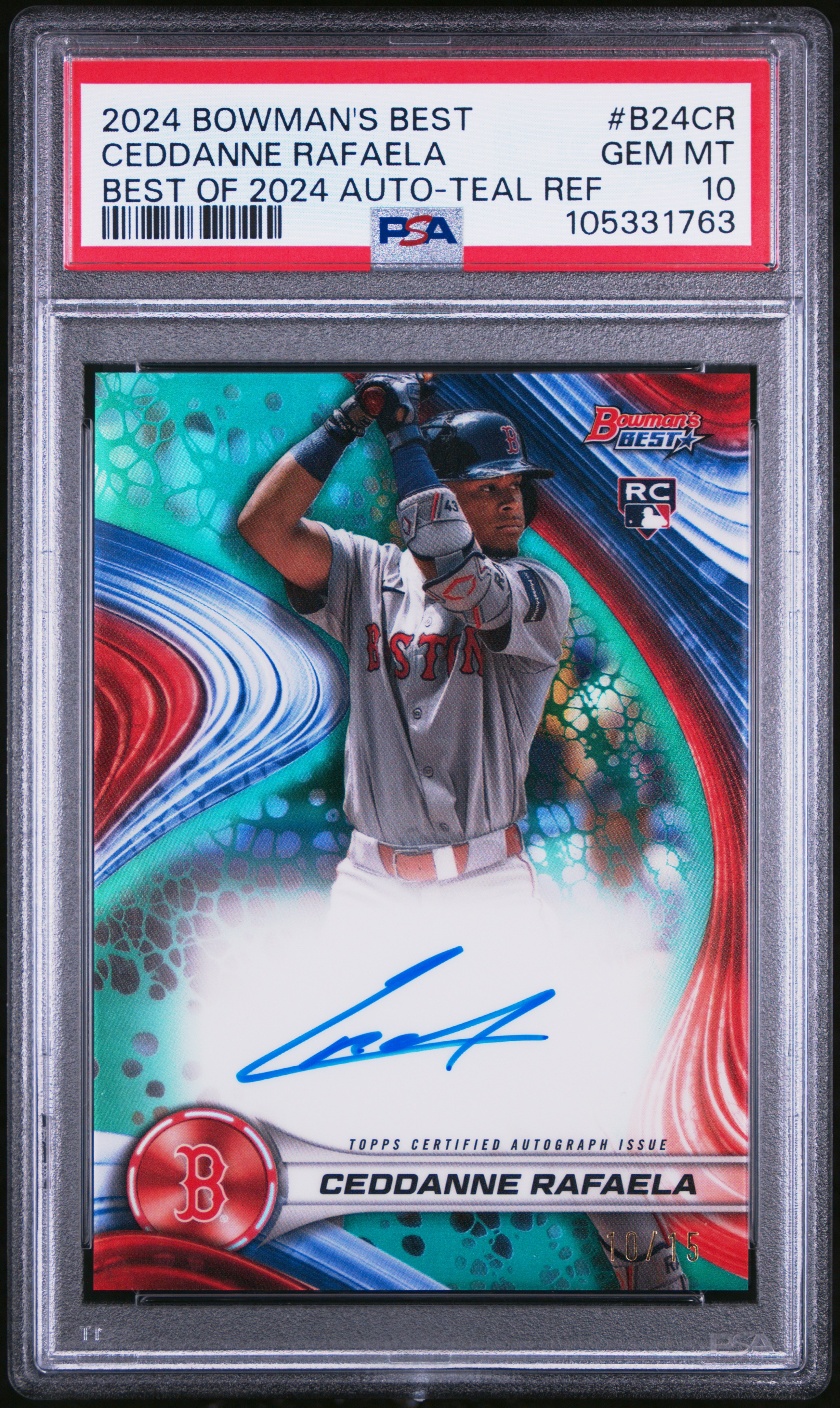 2024 Bowman's Best Best Of 2024 Autographs Ceddanne Rafaela #B24Cr (Best Of 2024 Auto-Teal Ref) Gem Mt 10 front
