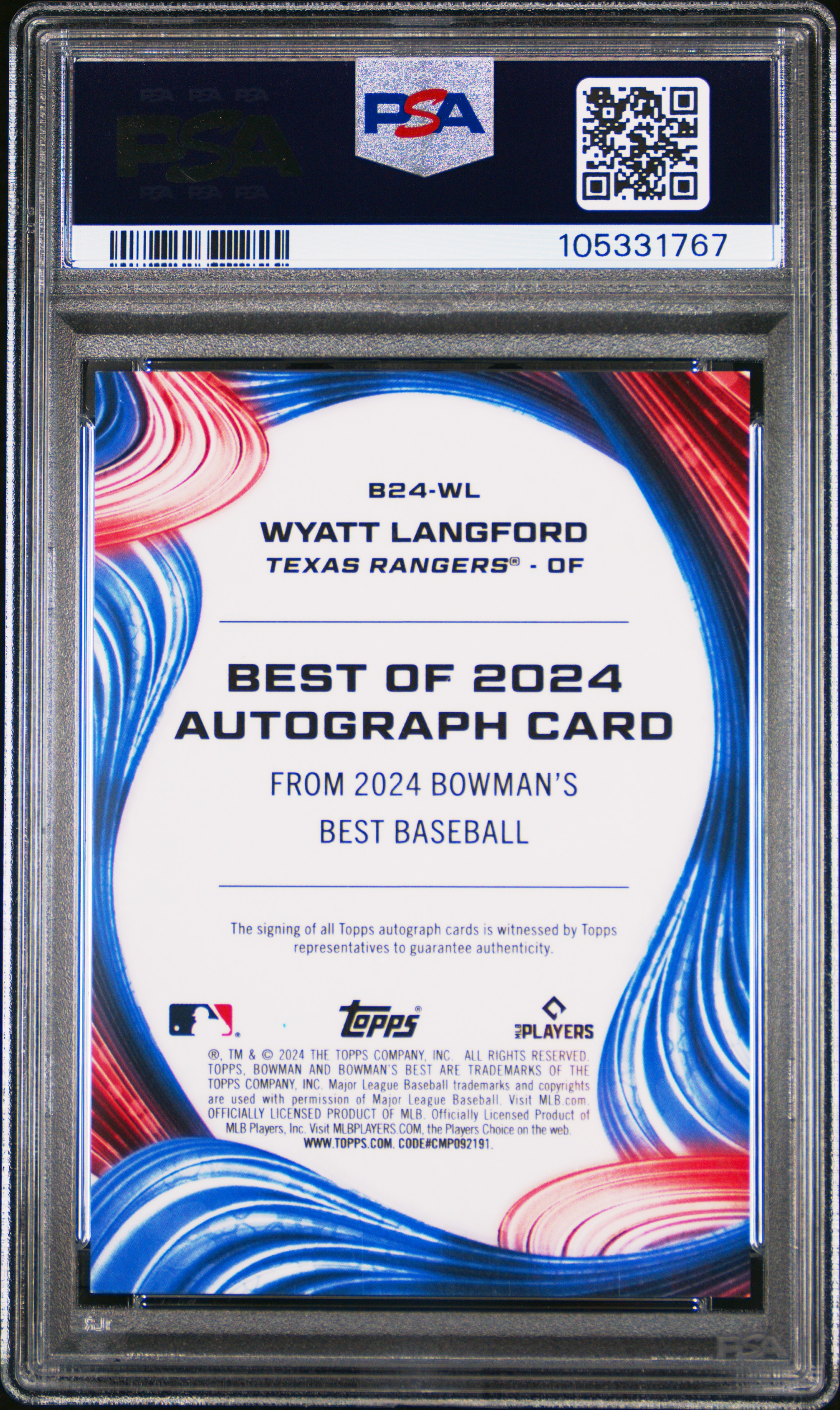 2024 Bowman's Best Best Of 2024 Autographs Wyatt Langford #B24Wl Gem Mt 10 back