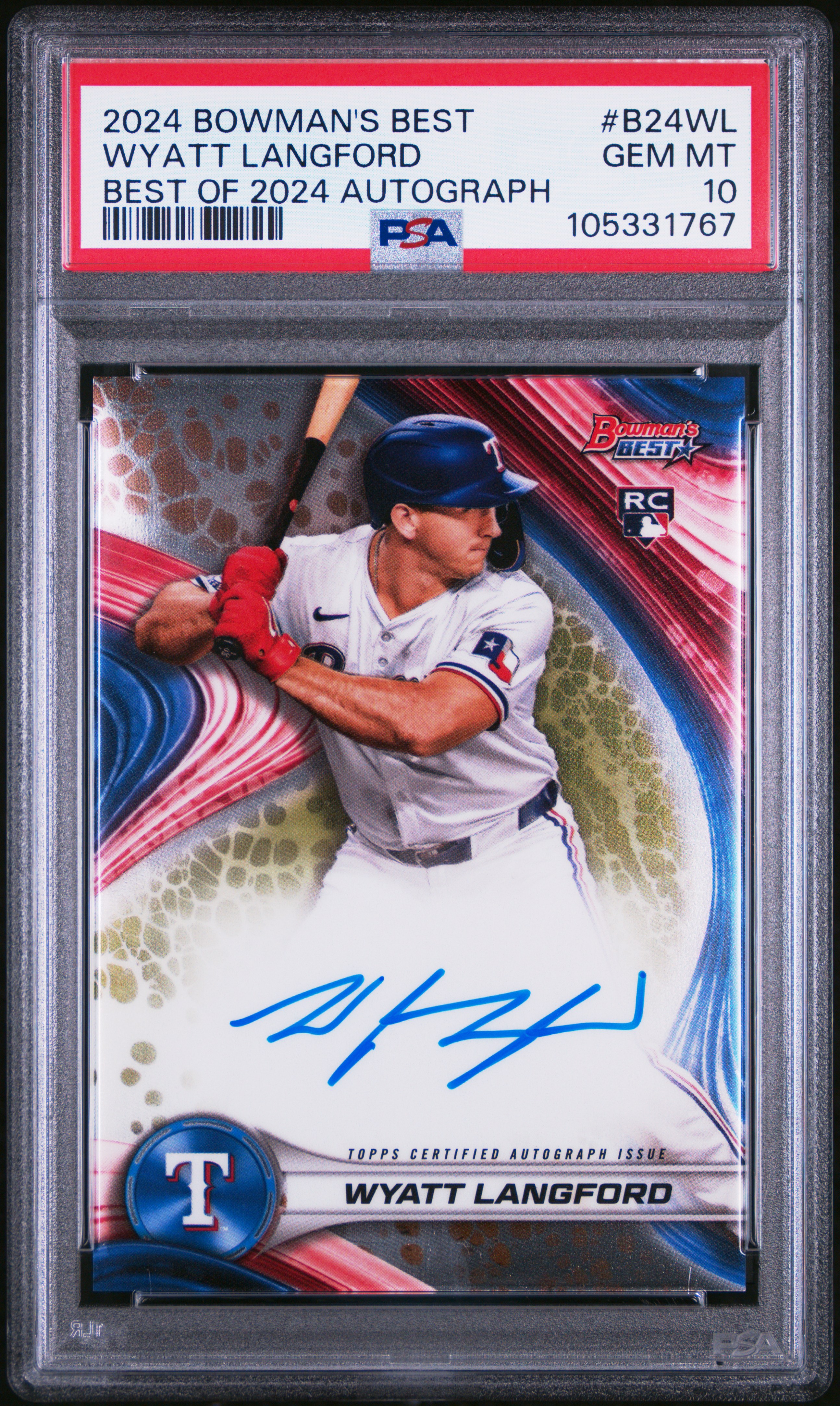 2024 Bowman's Best Best Of 2024 Autographs Wyatt Langford #B24Wl Gem Mt 10 front