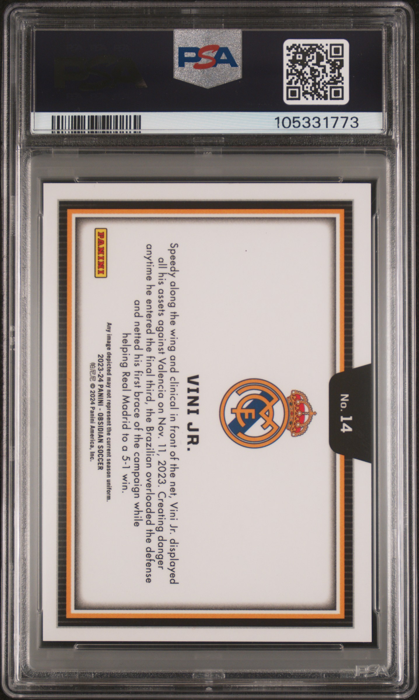 2023 Panini Obsidian Black Color Blast Vini Jr. #14 Mint 9 back