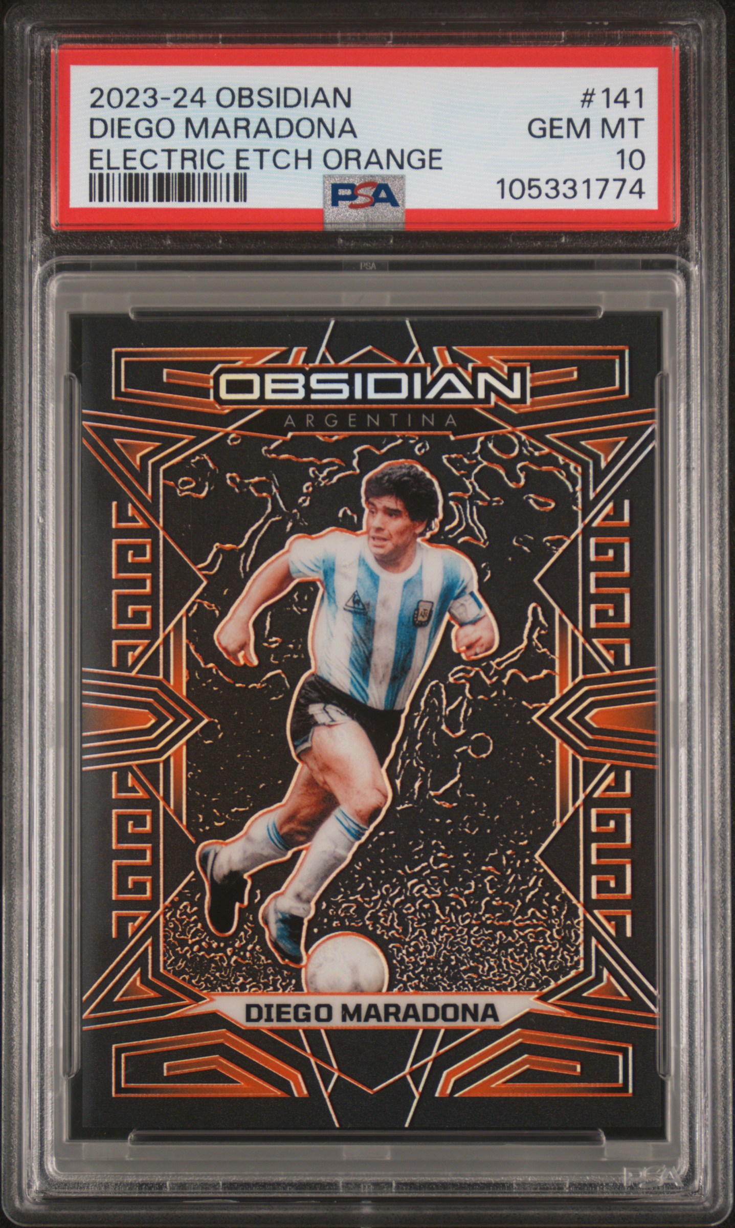 2023 Panini Obsidian Diego Maradona #141 (Electric Etch Orange) Gem Mt 10 front
