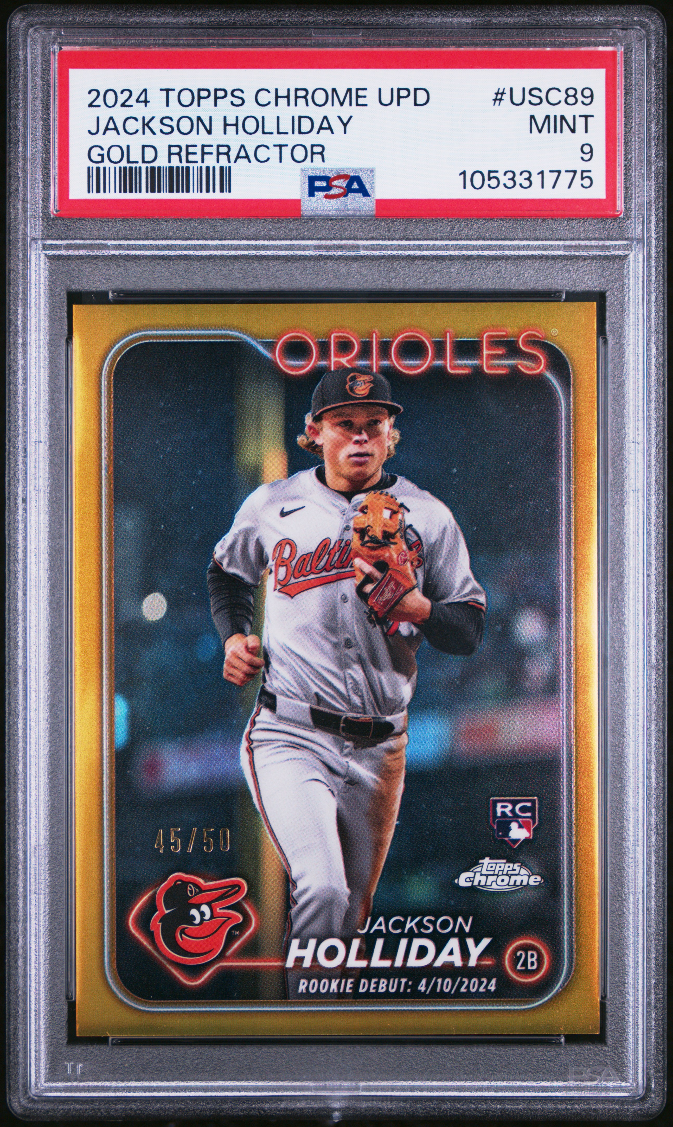 2024 Topps Chrome Update Jackson Holliday #Usc89 (Gold Refractor) Mint 9 front