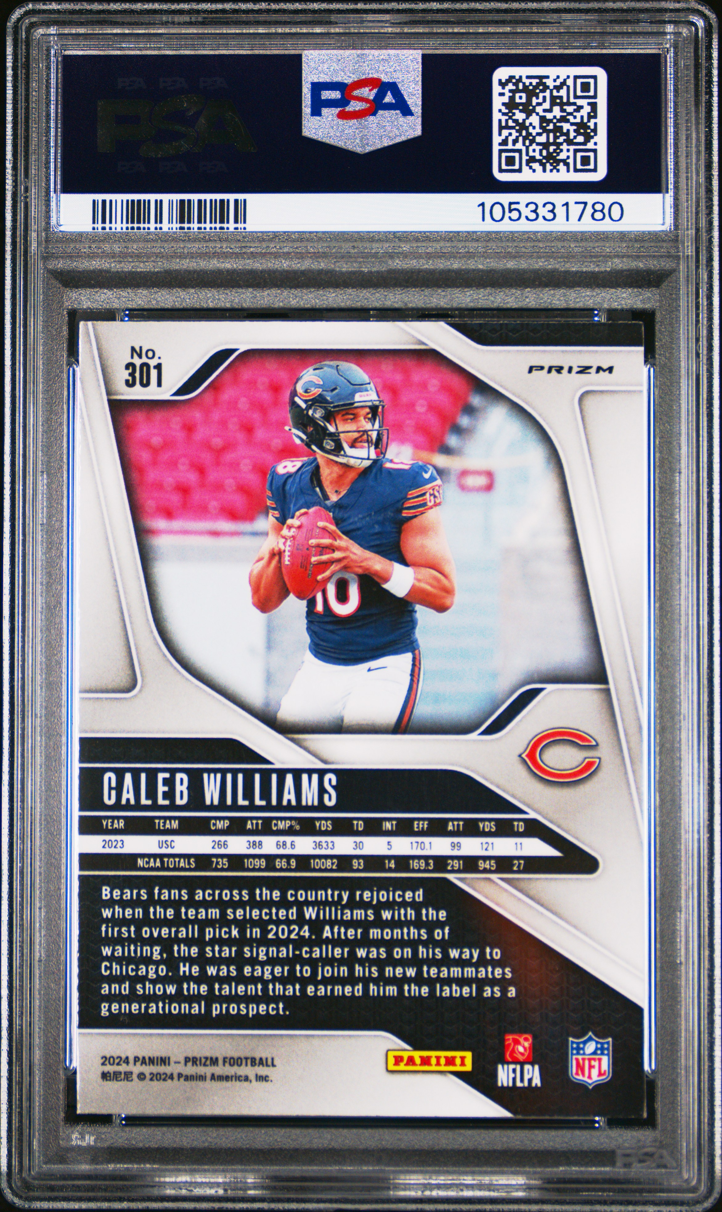 2024 Panini Prizm Caleb Williams #301 (Lazer Prizm) Mint 9 back