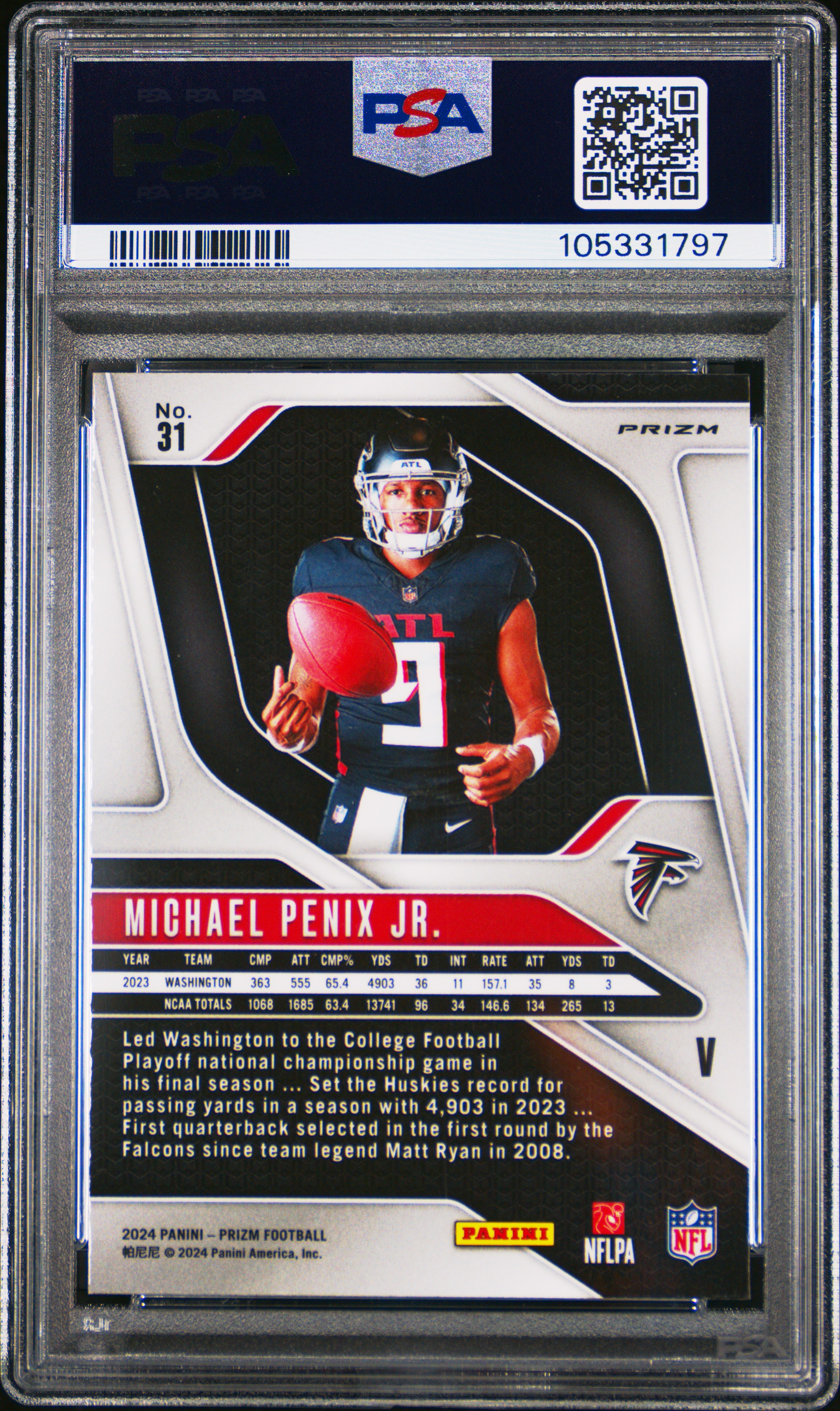 2024 Panini Prizm Rookie Variation Michael Penix Jr. #31 Gem Mt 10 back