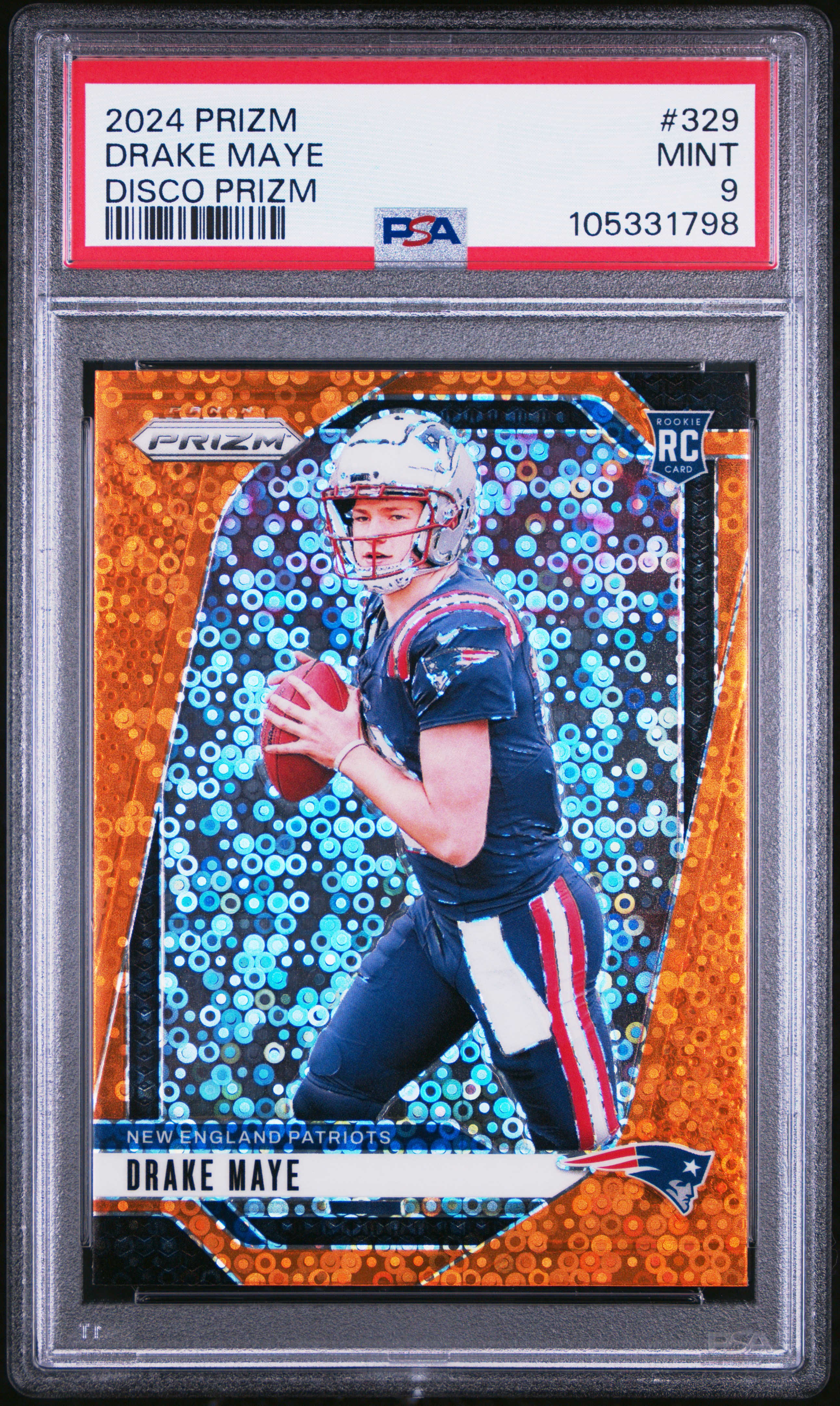 2024 Panini Prizm Drake Maye #329 (Disco Prizm) Mint 9 front