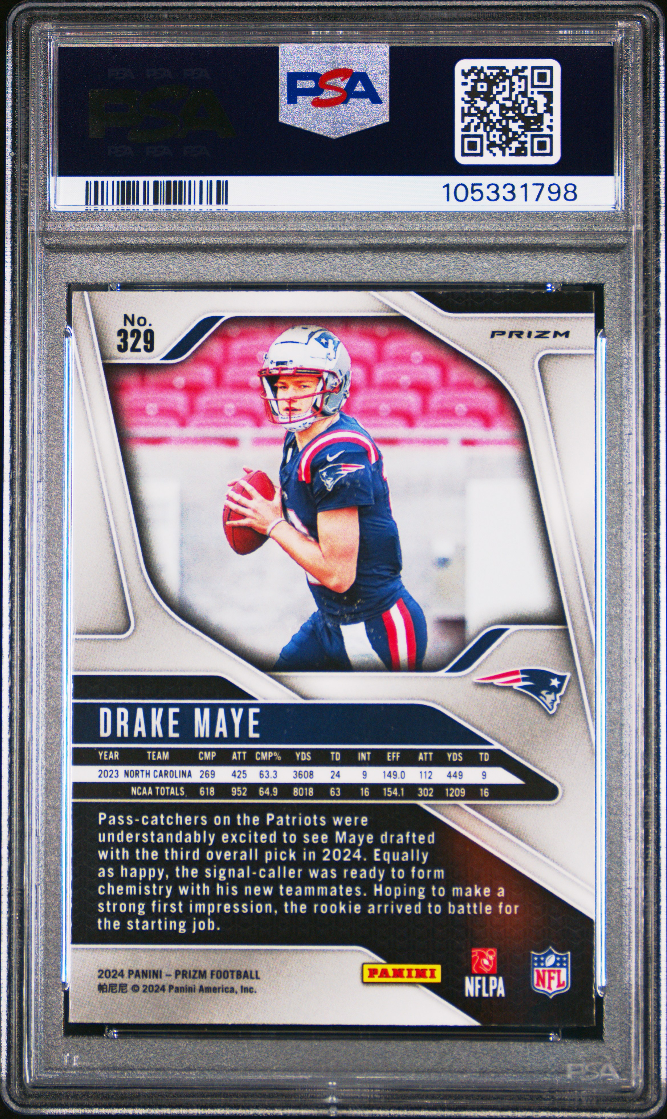 2024 Panini Prizm Drake Maye #329 (Disco Prizm) Mint 9 back