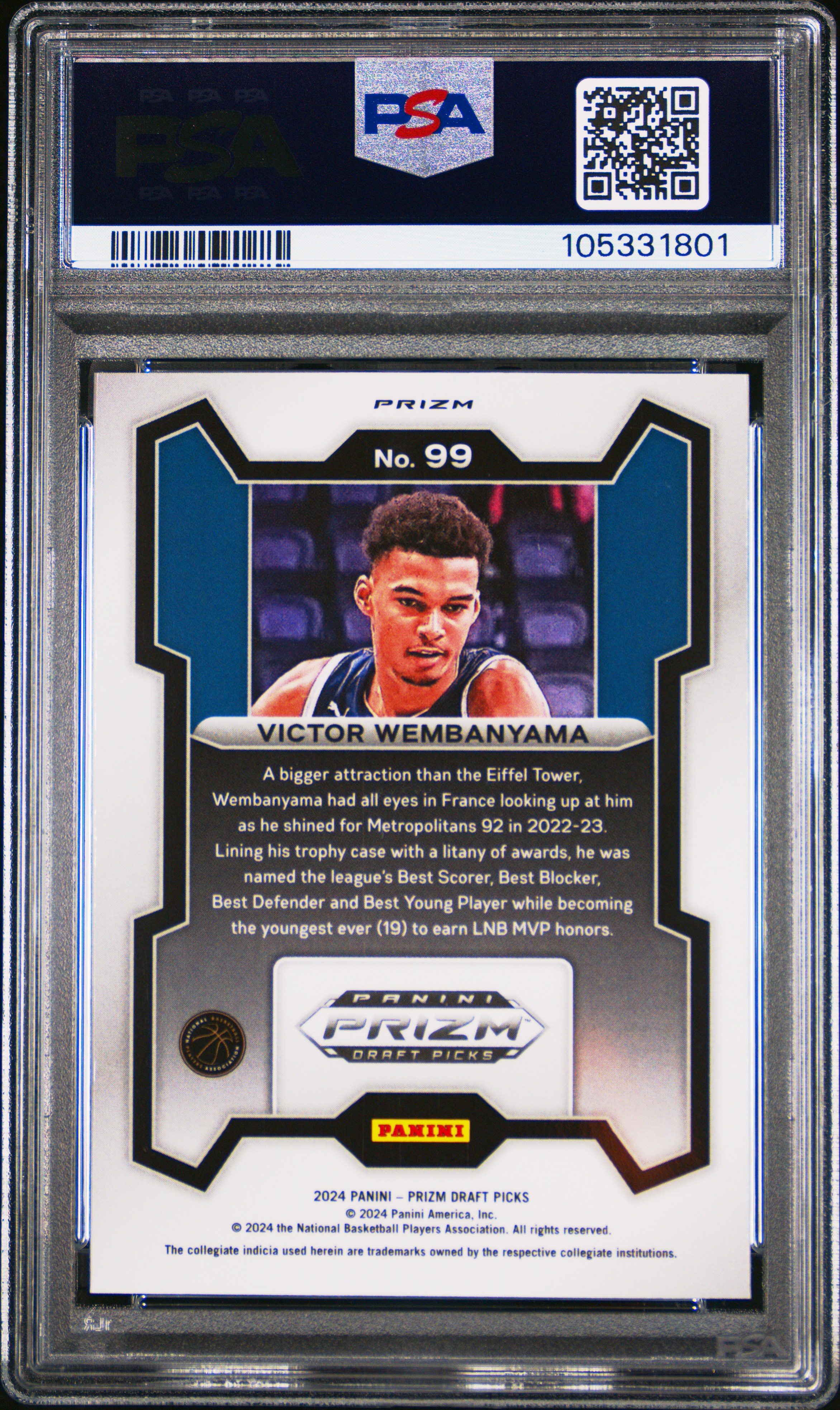 2024 Panini Prizm Draft Picks Victor Wembanyama #99 (Snakeskin Prizm) Gem Mt 10 back