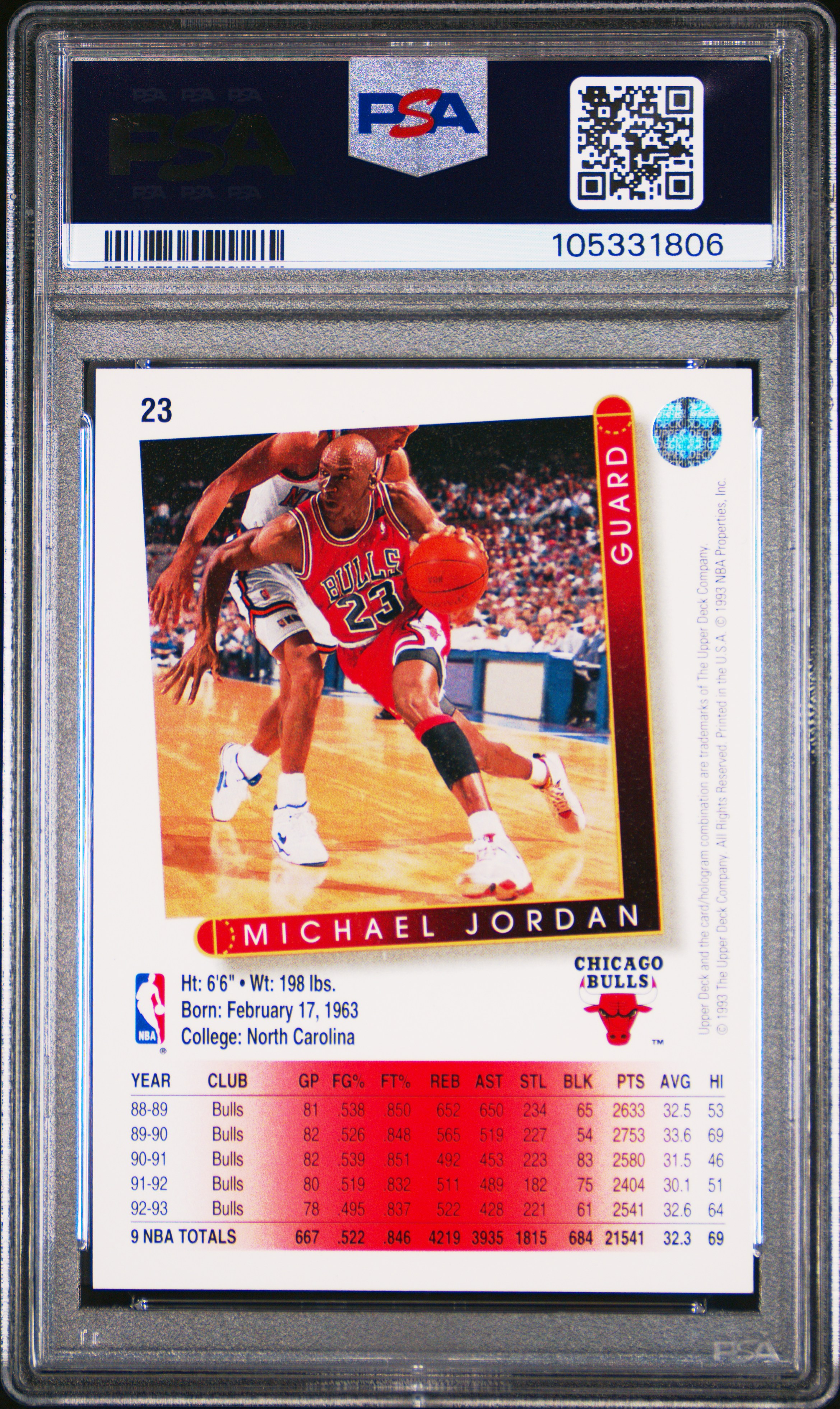 1993 Upper Deck Michael Jordan #23 Mint 9 back