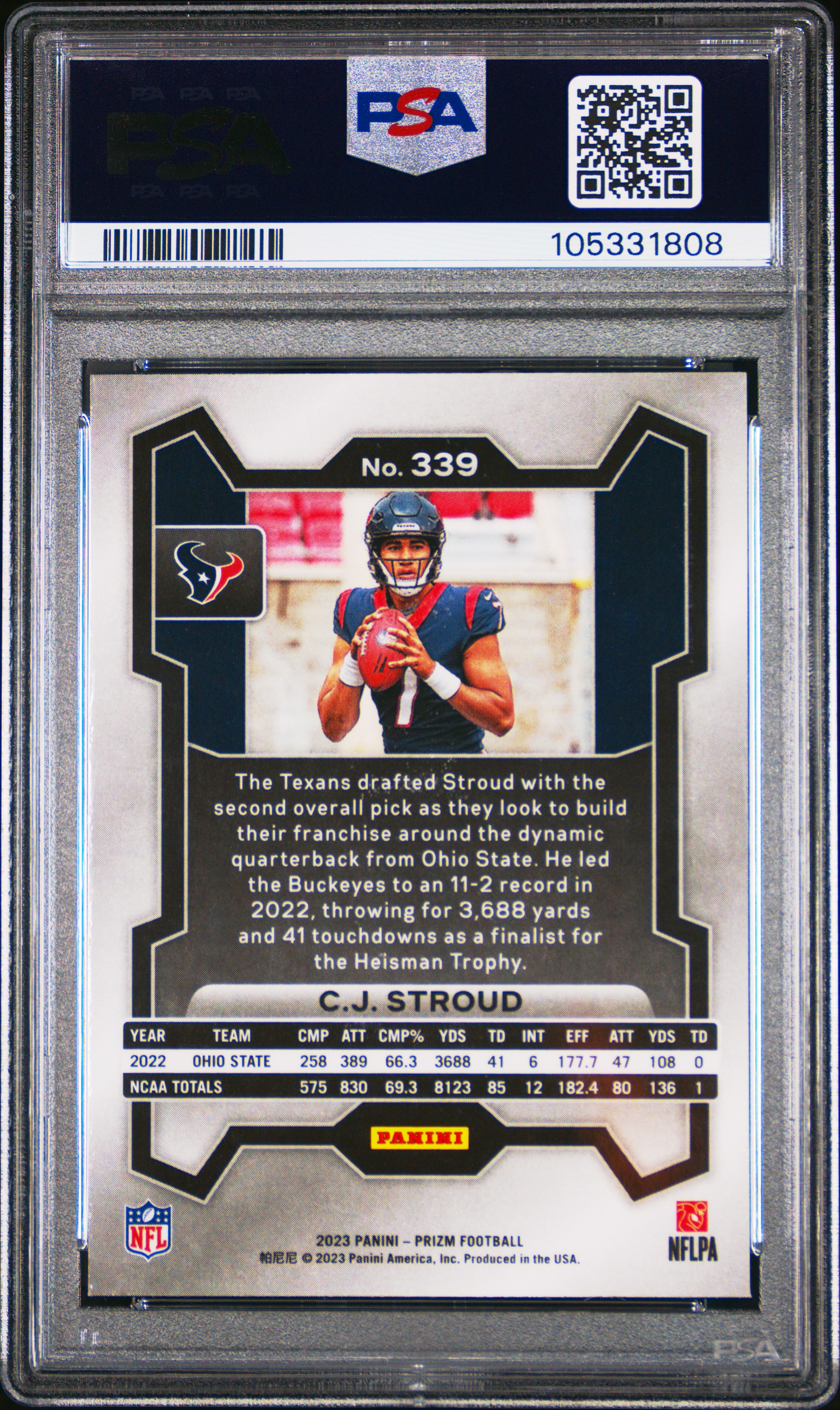 2023 Panini Prizm Cj Stroud #339 (Lazer Prizm) Mint 9 back