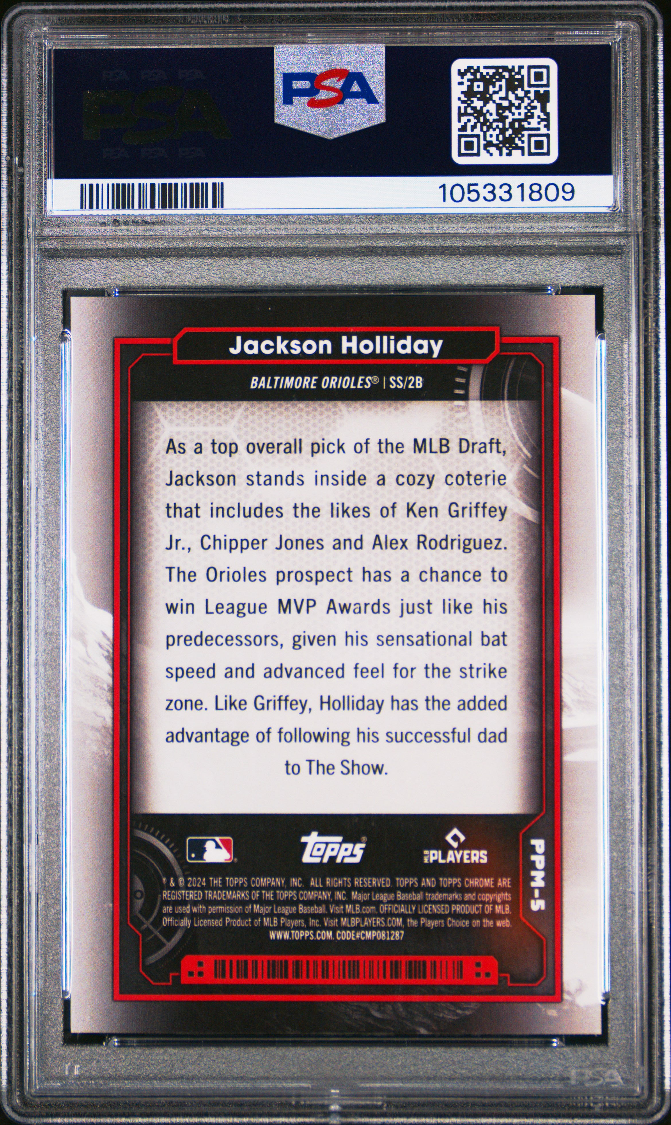 2024 Topps Chrome Cosmic Planetary Pursuit Jackson Holliday #5 (Planetary Pursuit-Mercury) Gem Mt 10 back