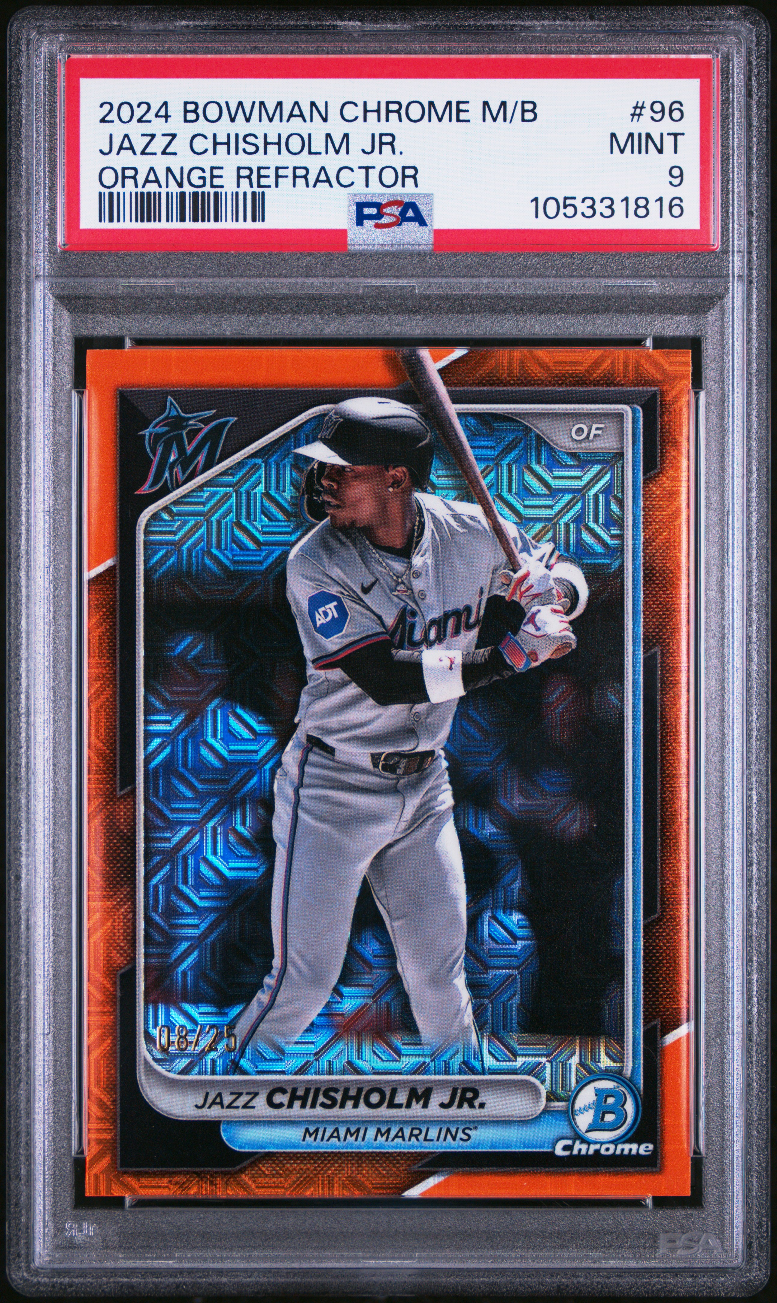 2024 Bowman Chrome Mega Box Jazz Chisholm Jr. #96 (Orange Refractor) Mint 9 front