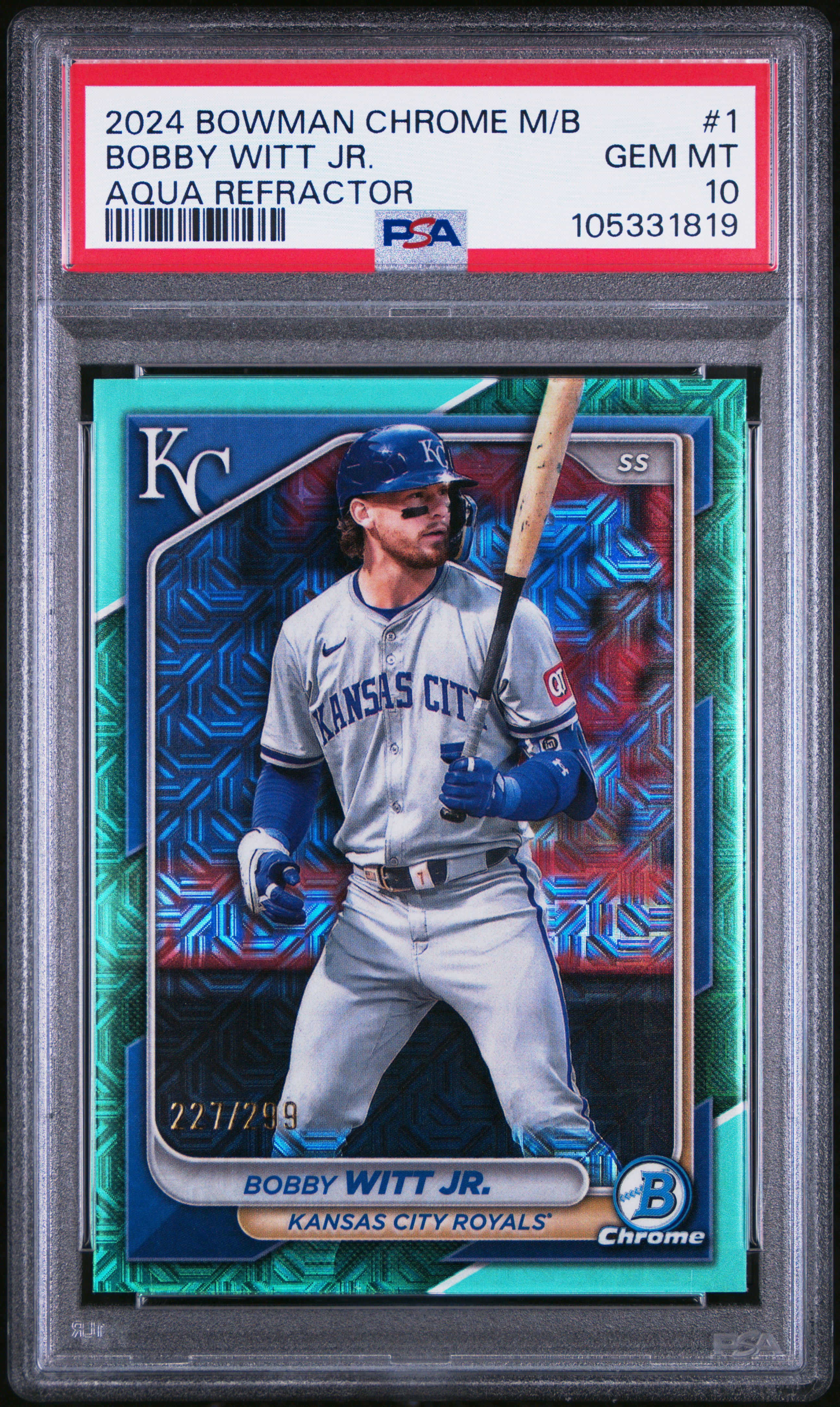 2024 Bowman Chrome Mega Box Bobby Witt Jr. #1 (Aqua Refractor) Gem Mt 10 front