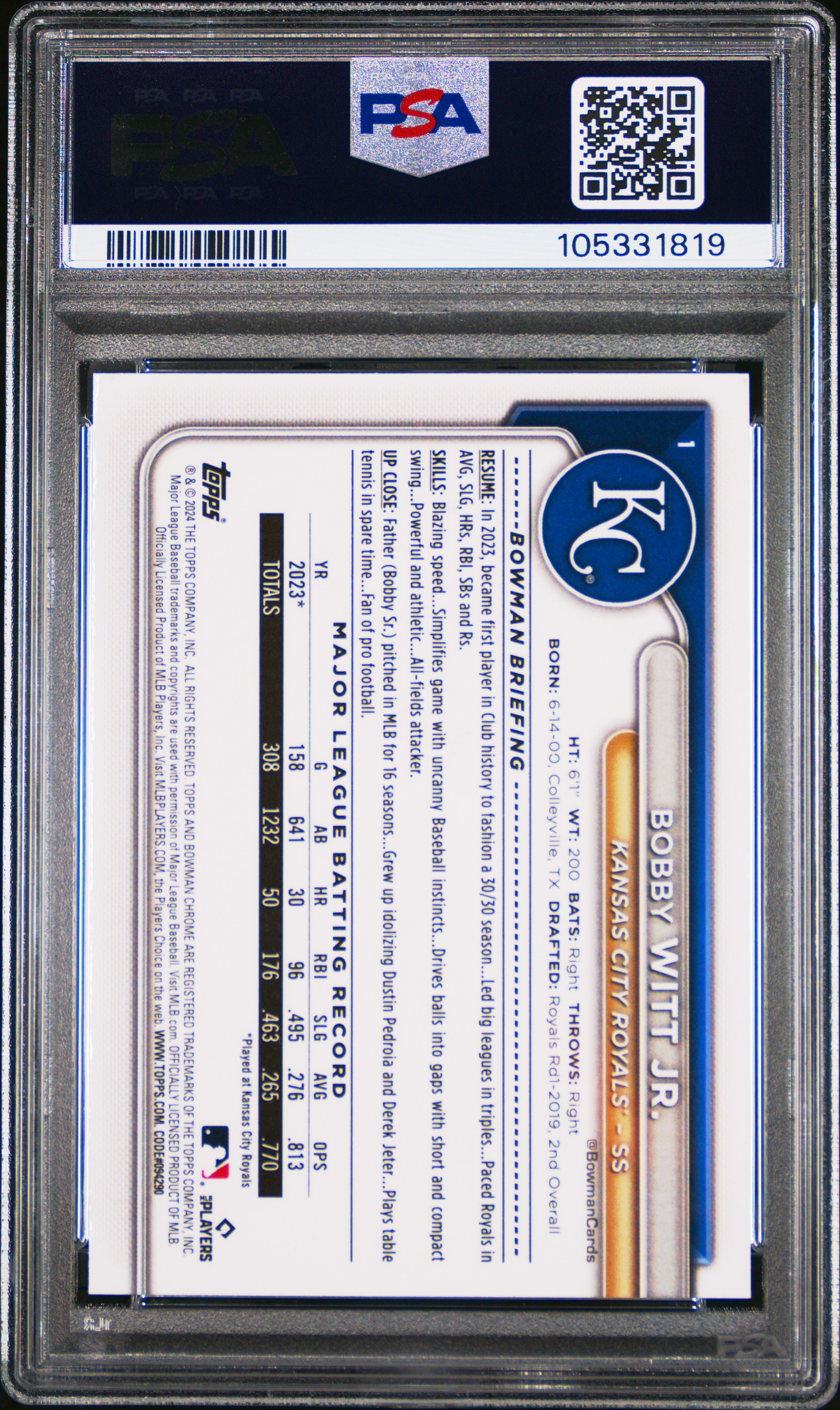 2024 Bowman Chrome Mega Box Bobby Witt Jr. #1 (Aqua Refractor) Gem Mt 10 back