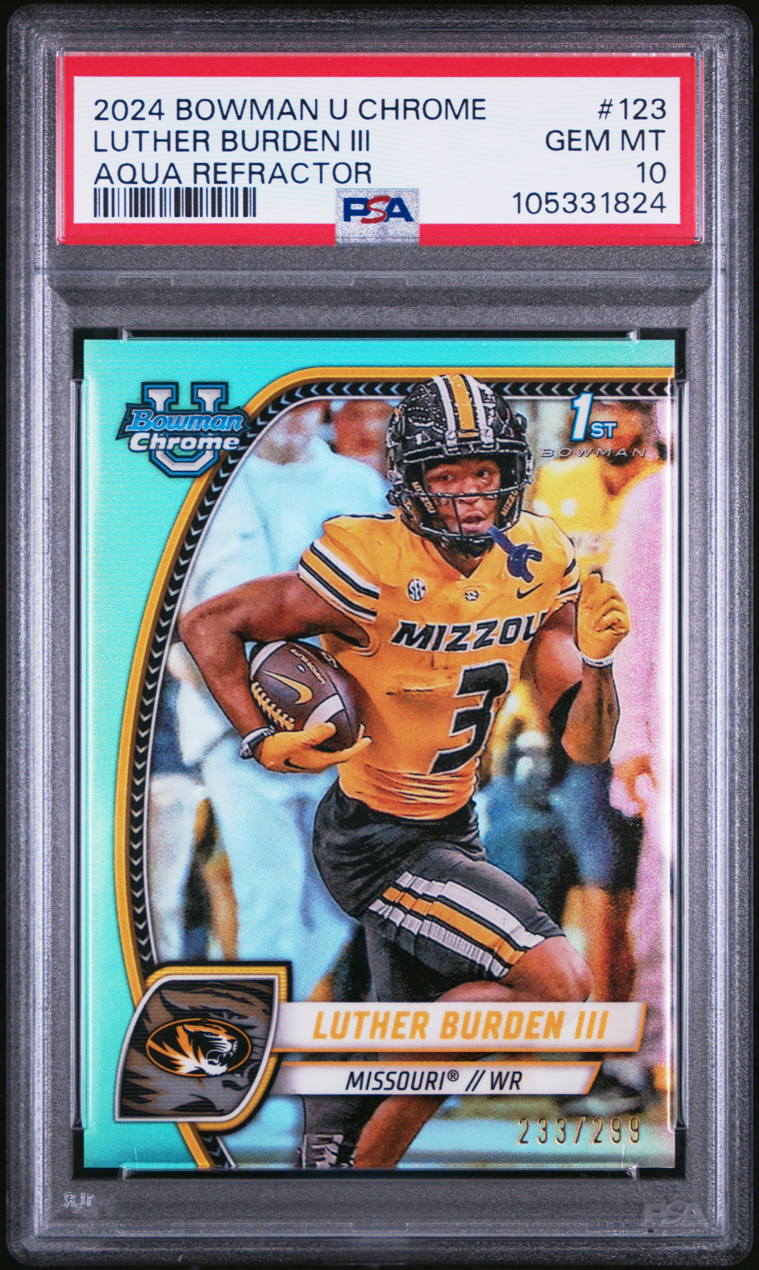 2024 Bowman University Chrome Luther Burden Iii #123 (Aqua Refractor) Gem Mt 10 front