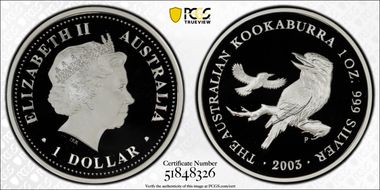 2003-P $1 Kookaburra Ag PR70DCAM