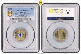 2025 $2 Men’s Australian Open Blue Envelope Privy Colorized MS67