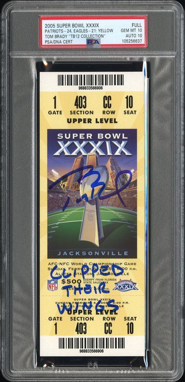 2005 Super Bowl XXXIX Patriots-24, Eagles-21 MVP-Deion Branch: Yellow Full Ticket, PSA 10