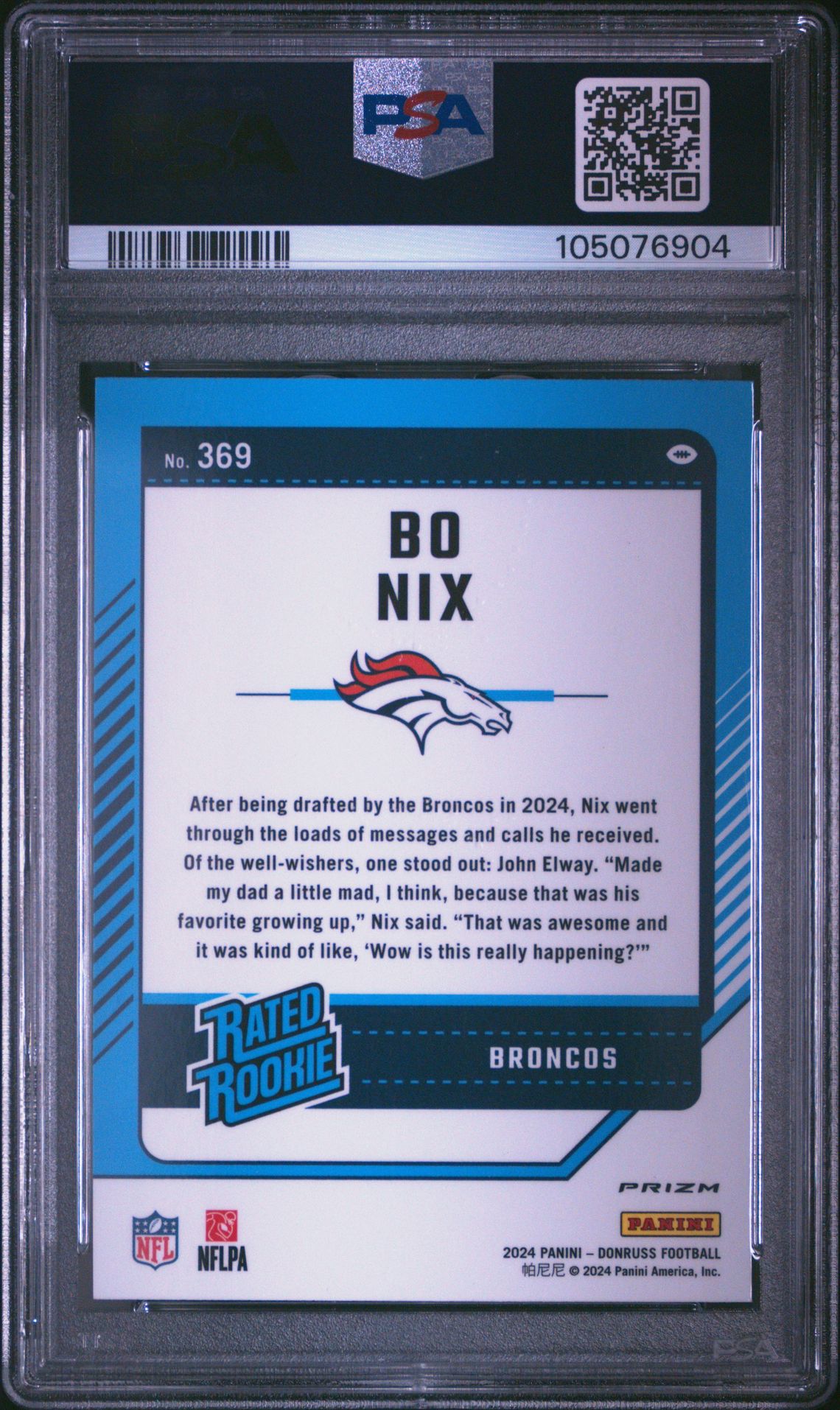 2024 Panini Donruss Bo Nix #369 (Optic Preview-Red Pandora) Gem Mt 10 back