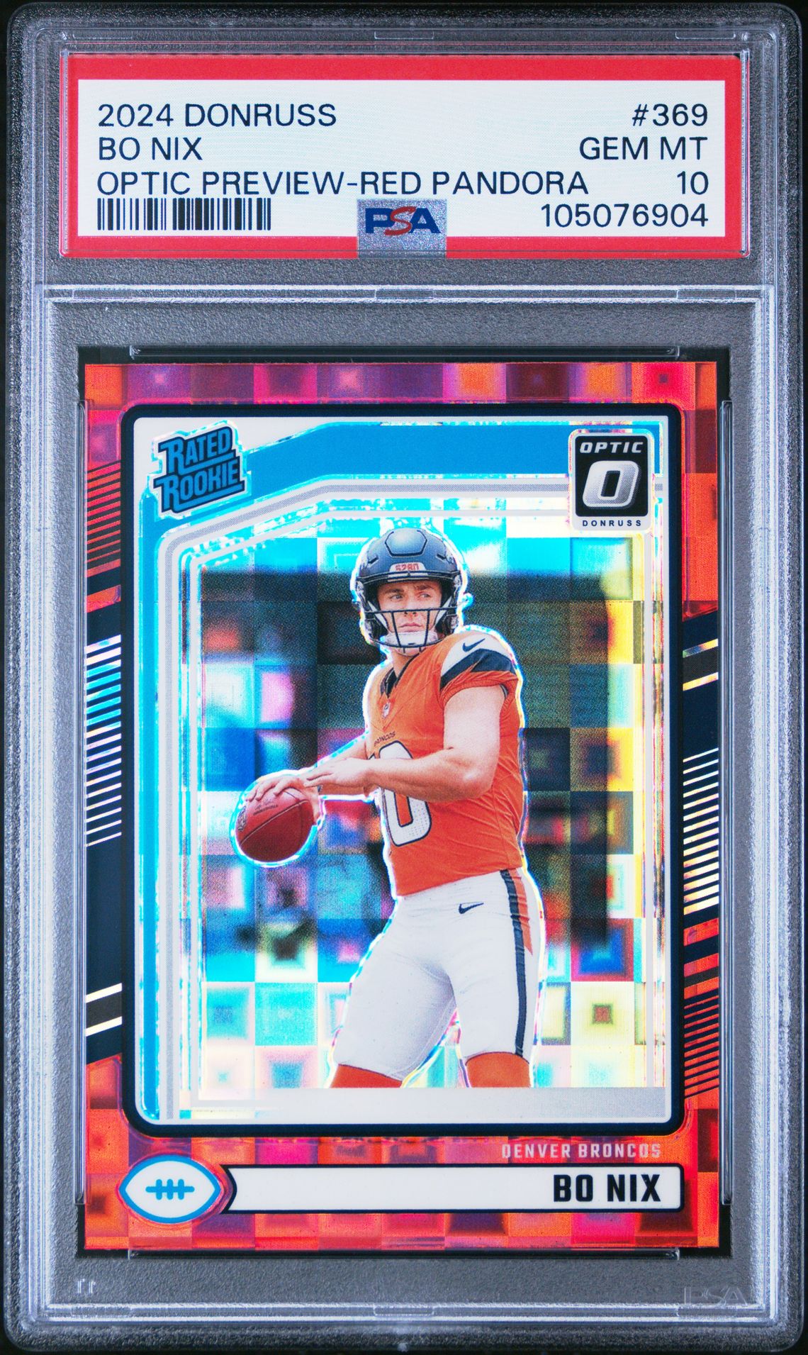 2024 Panini Donruss Bo Nix #369 (Optic Preview-Red Pandora) Gem Mt 10 front