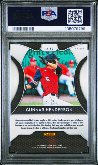 2019 Panini Prizm Draft Picks Gunnar Henderson #52 (Camo Prizm) Mint 9 back